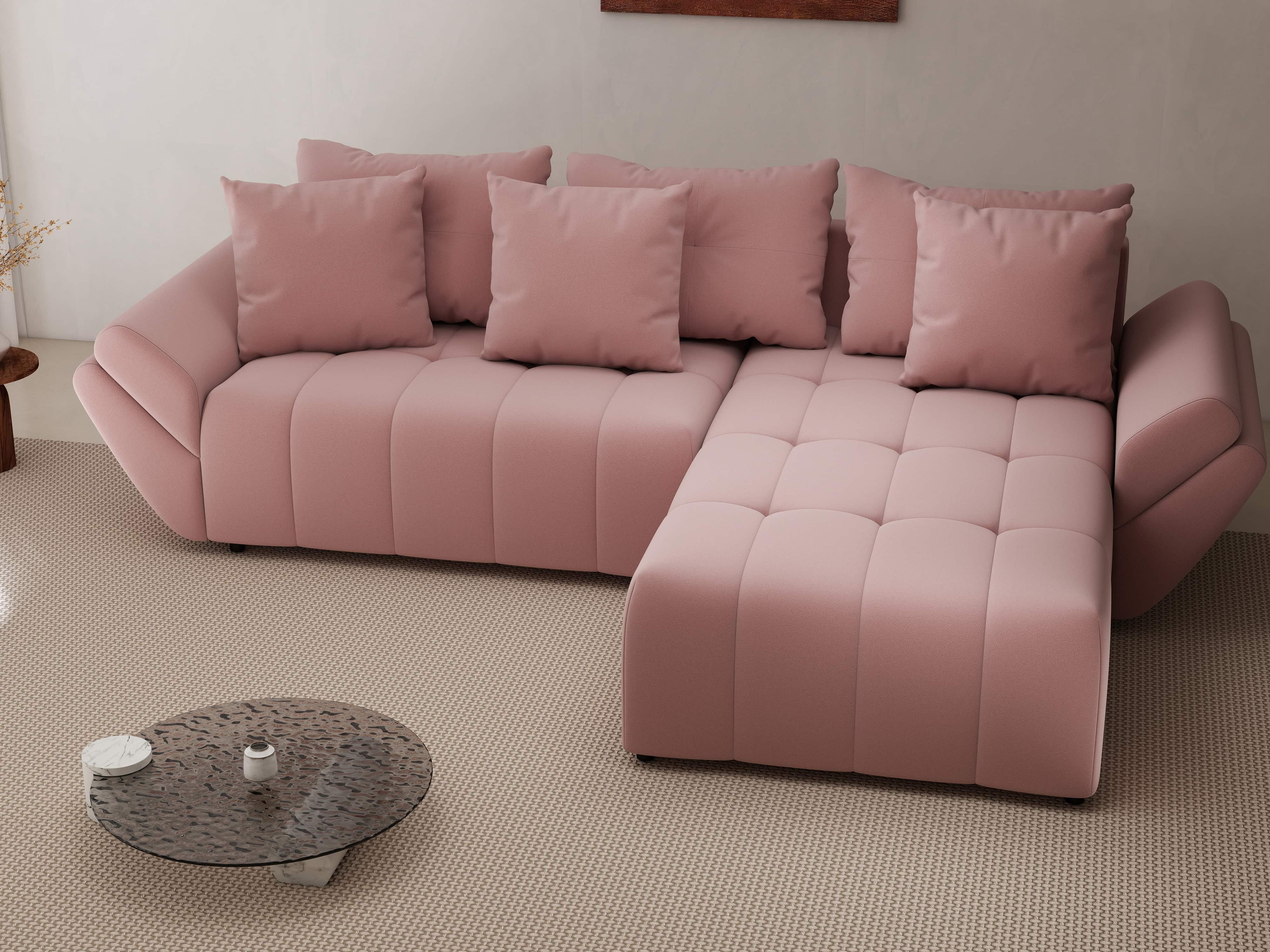 Colțar extensibil dumonde cu ladă de depozitare si sezut confortabil din spuma HR, Berlin Royal Roz 280x185 cm II Fabrica