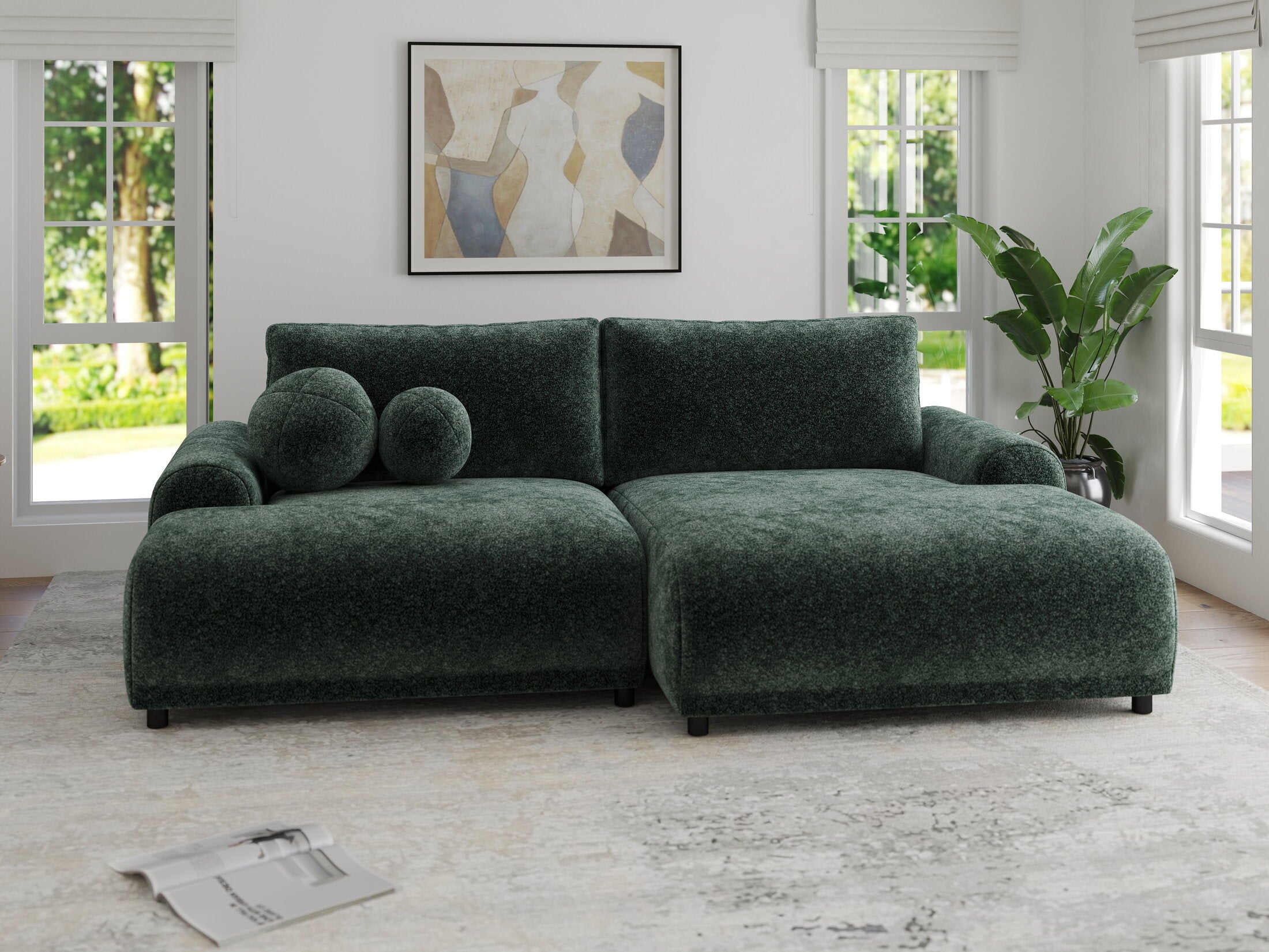 Colțar extensibil dumonde cu ladă de depozitare și șezut confortabil din spumă HR, Carlo Euphoria Verde 240x145 cm II