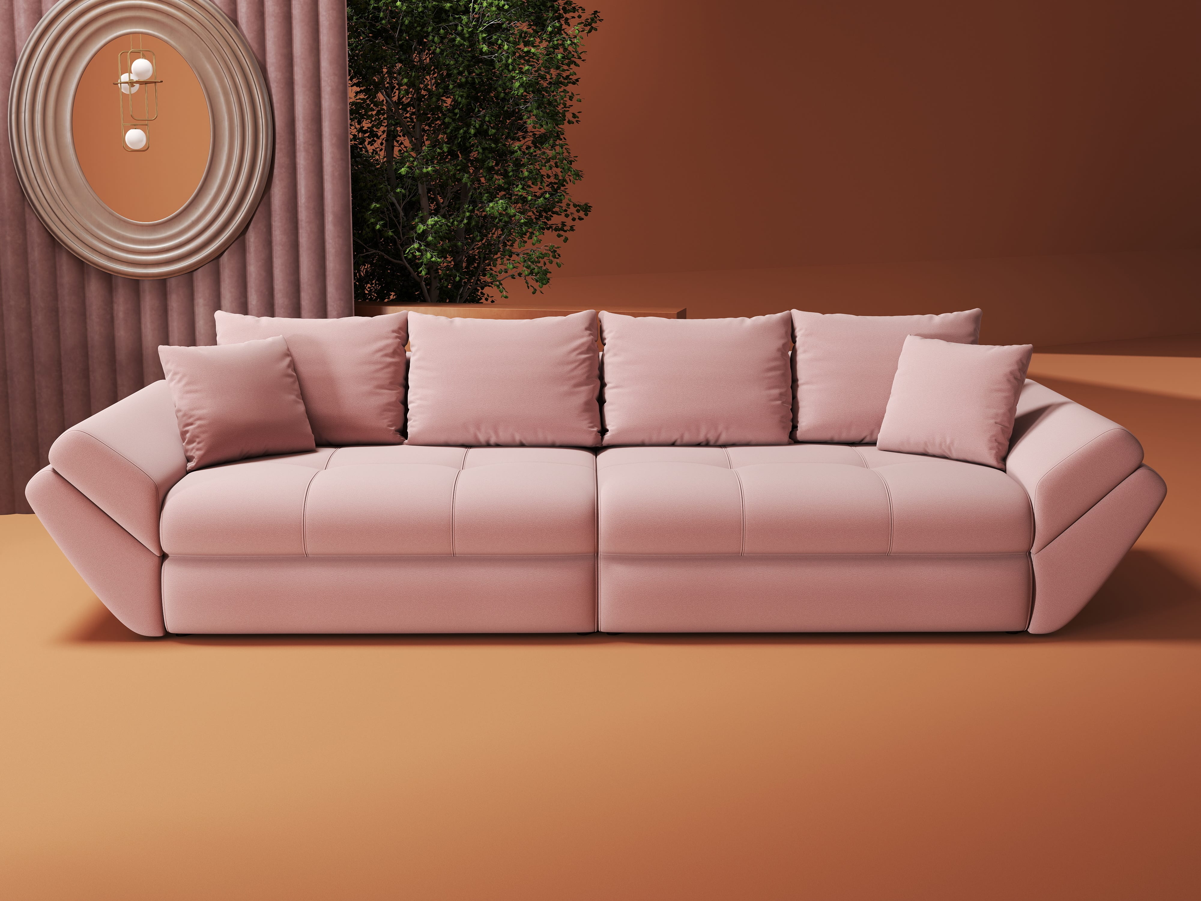 Canapea extensibilă dumonde cu ladă de depozitare si sezut confortabil din spuma HR, Loana Royal Roz 300x100 cm Fabrica