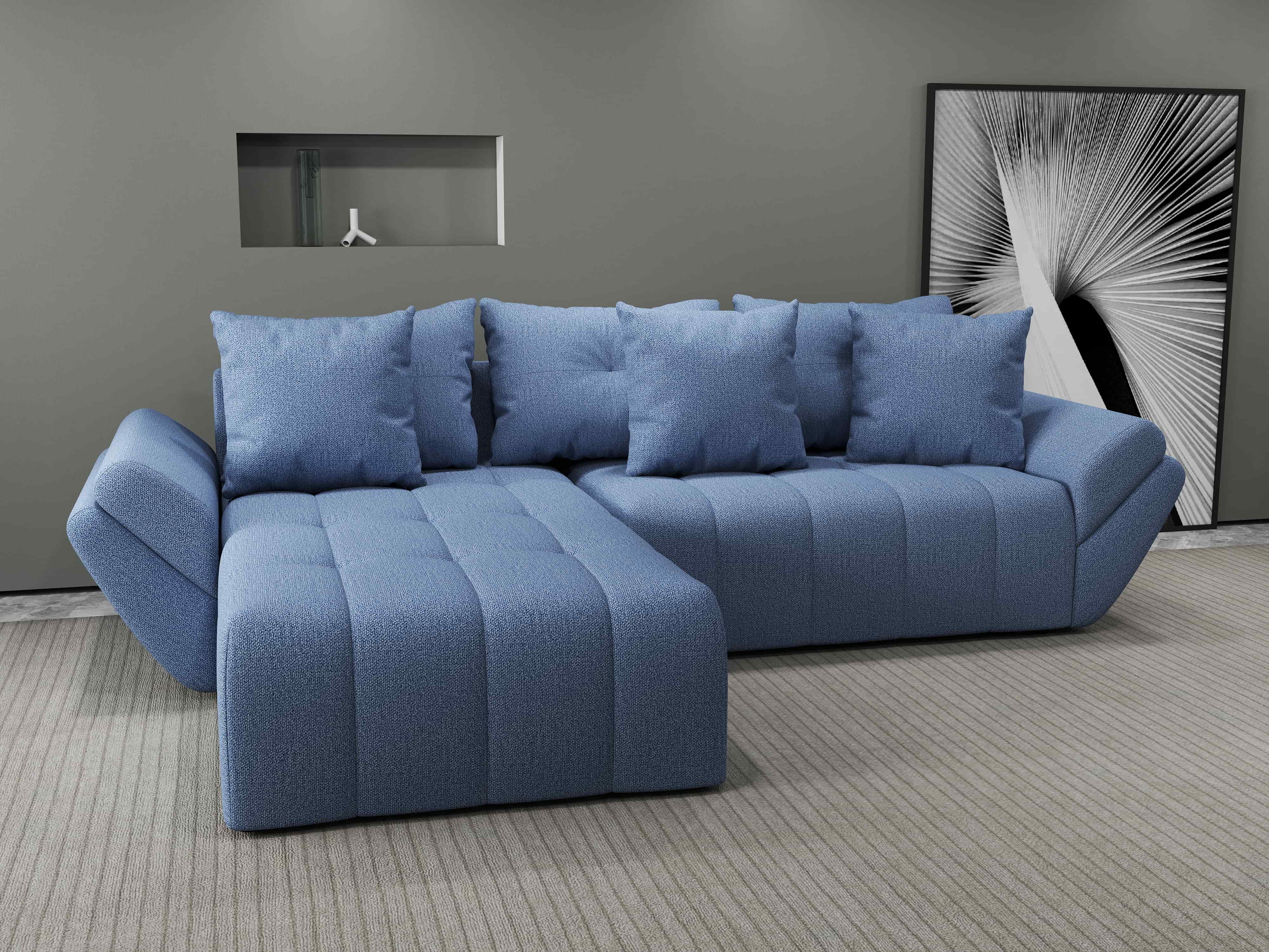 Colțar extensibil dumonde cu ladă de depozitare si sezut confortabil din spuma HR, Berlin Enjoy Albastru 280x185 cm Fabrica