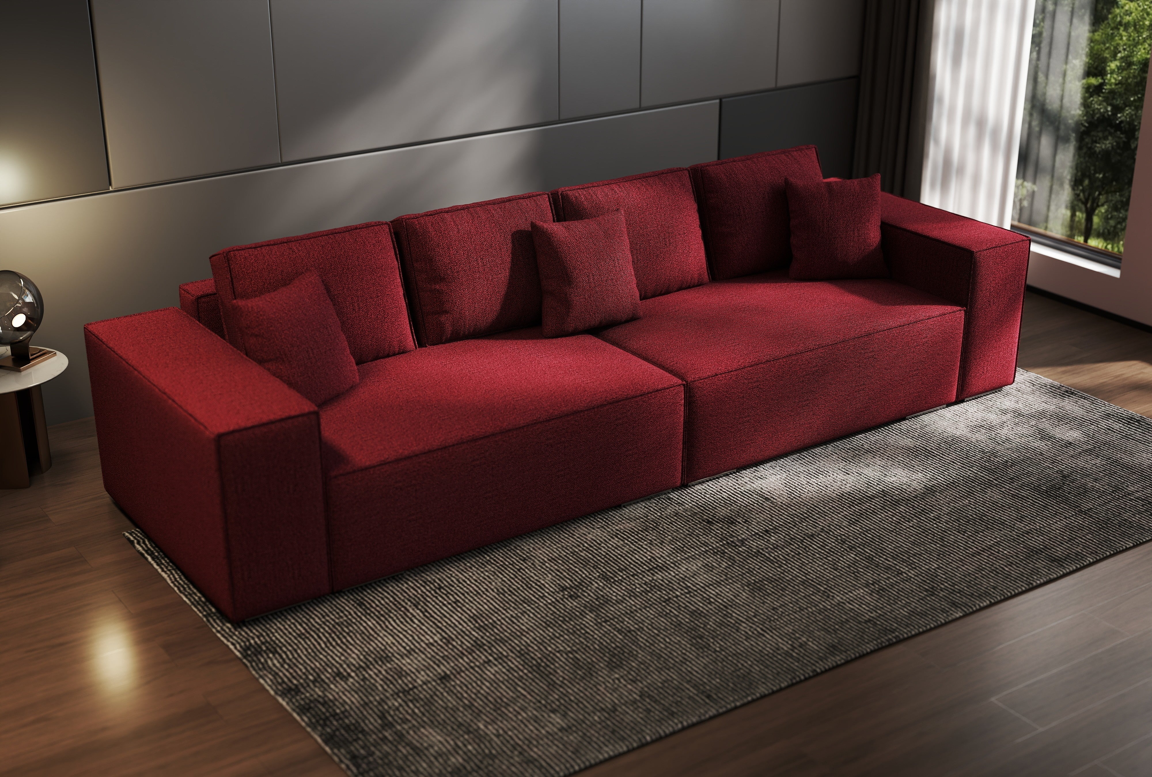 Canapea extensibilă dumonde cu ladă de depozitare si sezut confortabil din spuma HR, Dream Enjoy Rosu 310x100 cm Fabrica