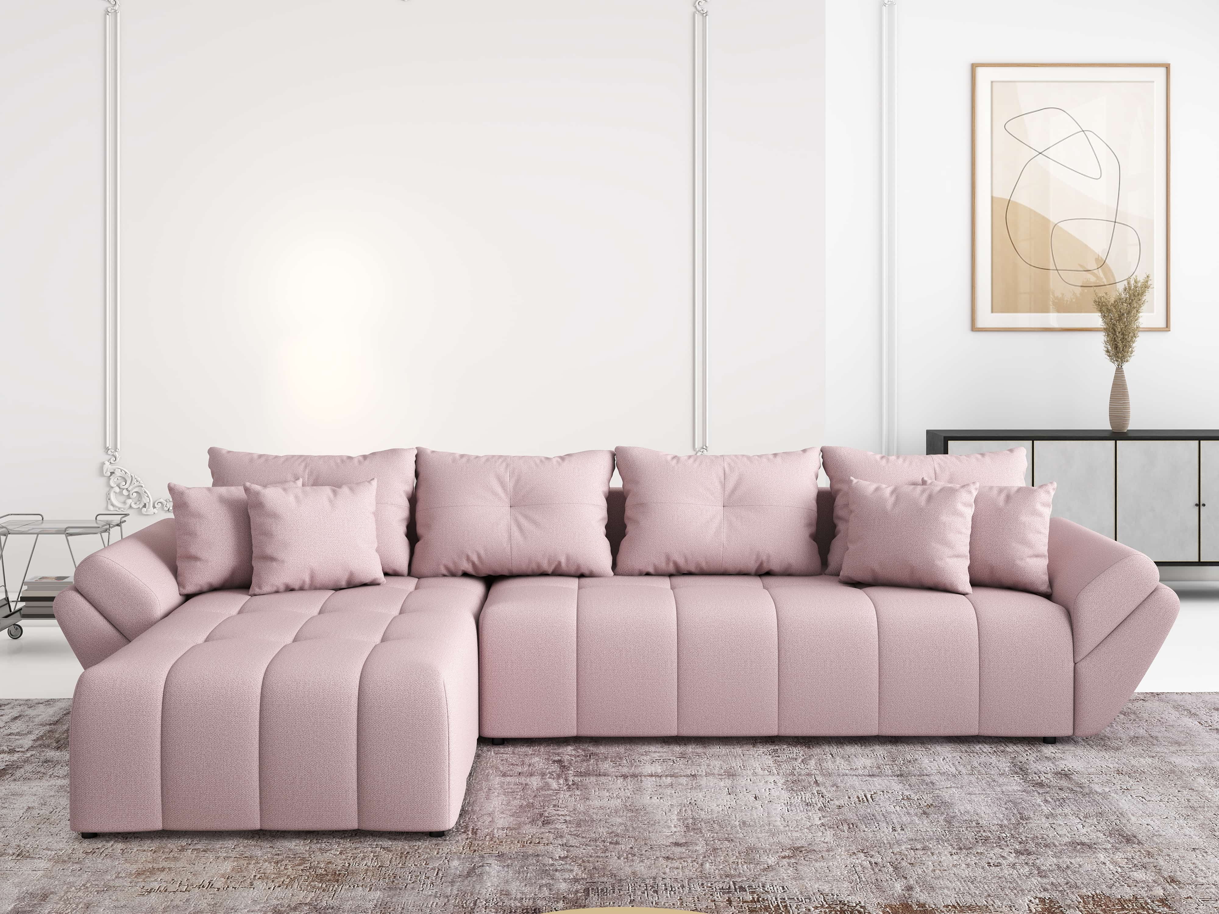 Colțar extensibil dumonde cu ladă de depozitare si sezut confortabil din spuma HR, Berlin XL Enjoy Flamingo 350x185 cm Fabrica