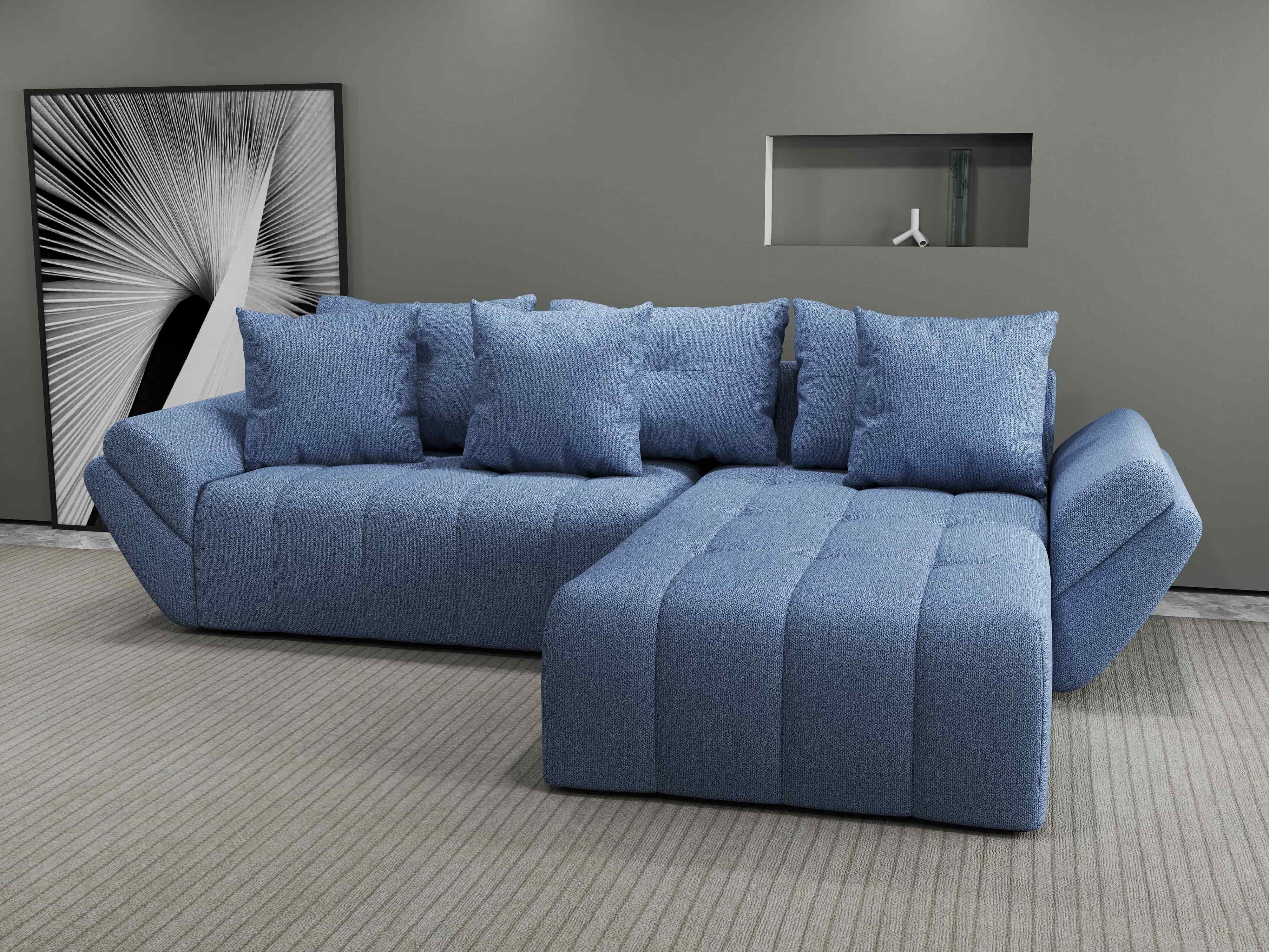 Colțar extensibil dumonde cu ladă de depozitare si sezut confortabil din spuma HR, Berlin Enjoy Albastru 280x185 cm II Fabrica