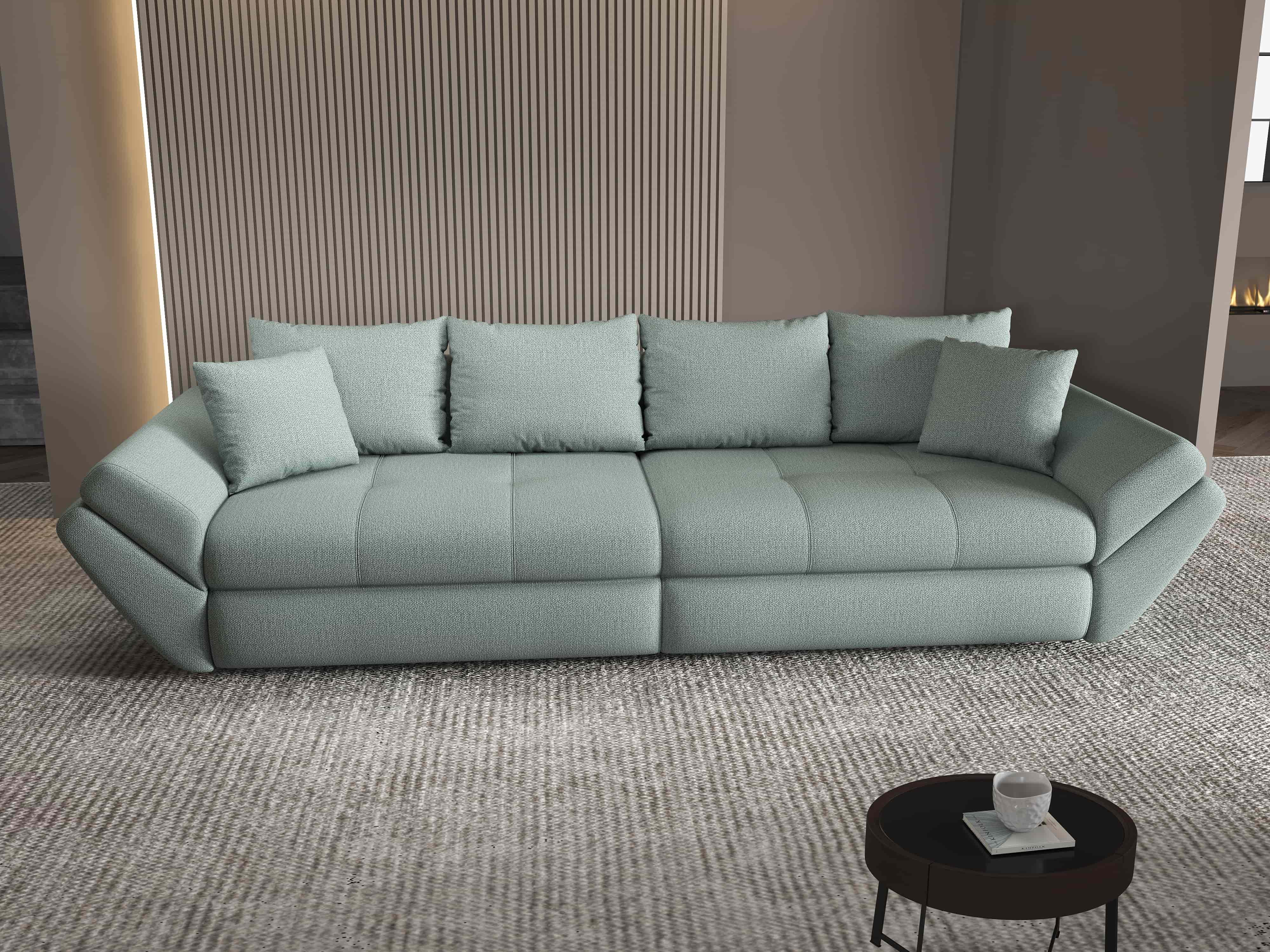 Canapea extensibilă dumonde cu ladă de depozitare si sezut confortabil din spuma HR, Loana Enjoy Mint 300x100 cm Fabrica