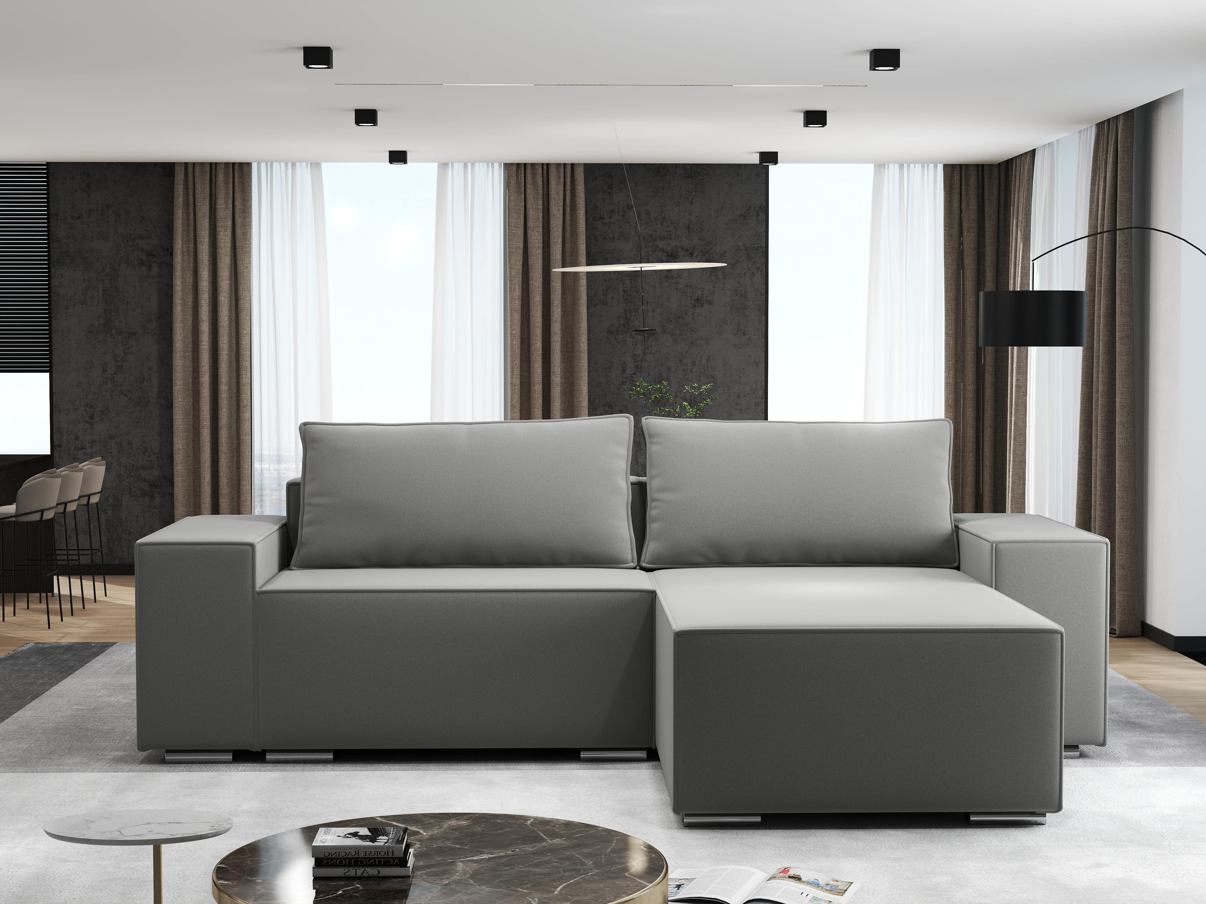 Colțar extensibil dumonde cu ladă de depozitare si sezut confortabil din spuma HR, Dream Royal Gri 290x185 cm II Fabrica