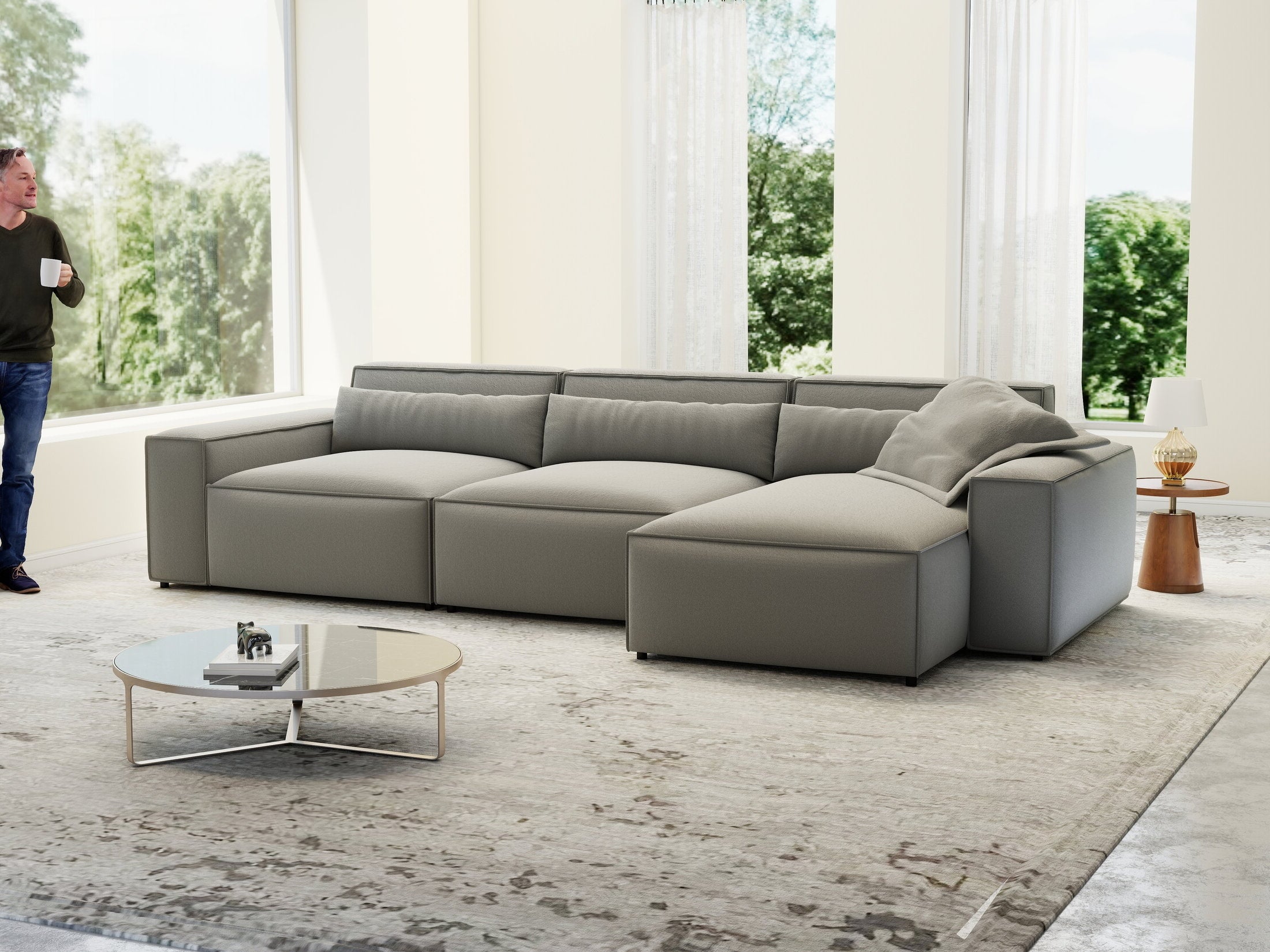 Colțar dumonde cu sezut confortabil din spuma HR, Marvelo XL Royal Gri 366x175 cm II