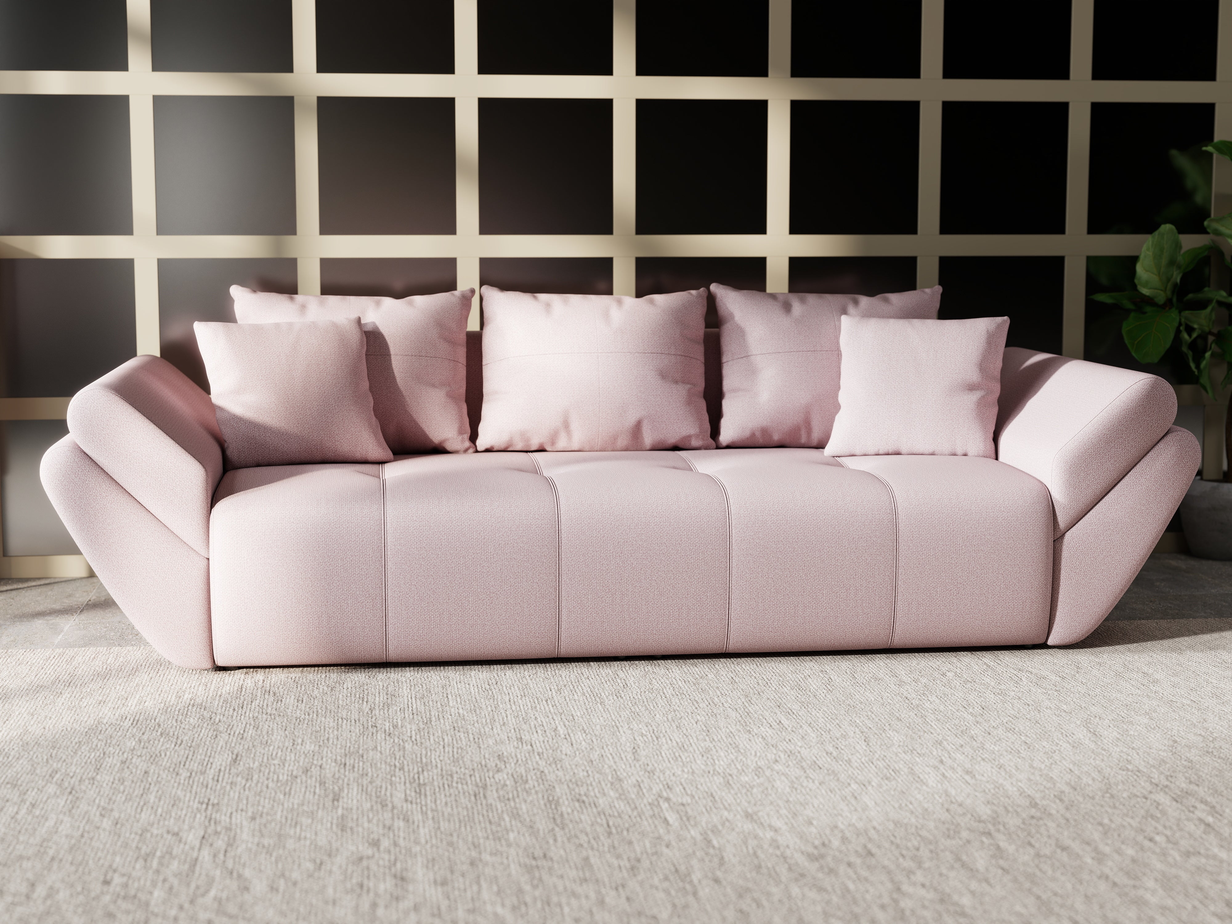 Canapea extensibilă dumonde cu ladă de depozitare si sezut confortabil din spuma HR, Berlin Enjoy Flamingo 250x100 cm Fabrica