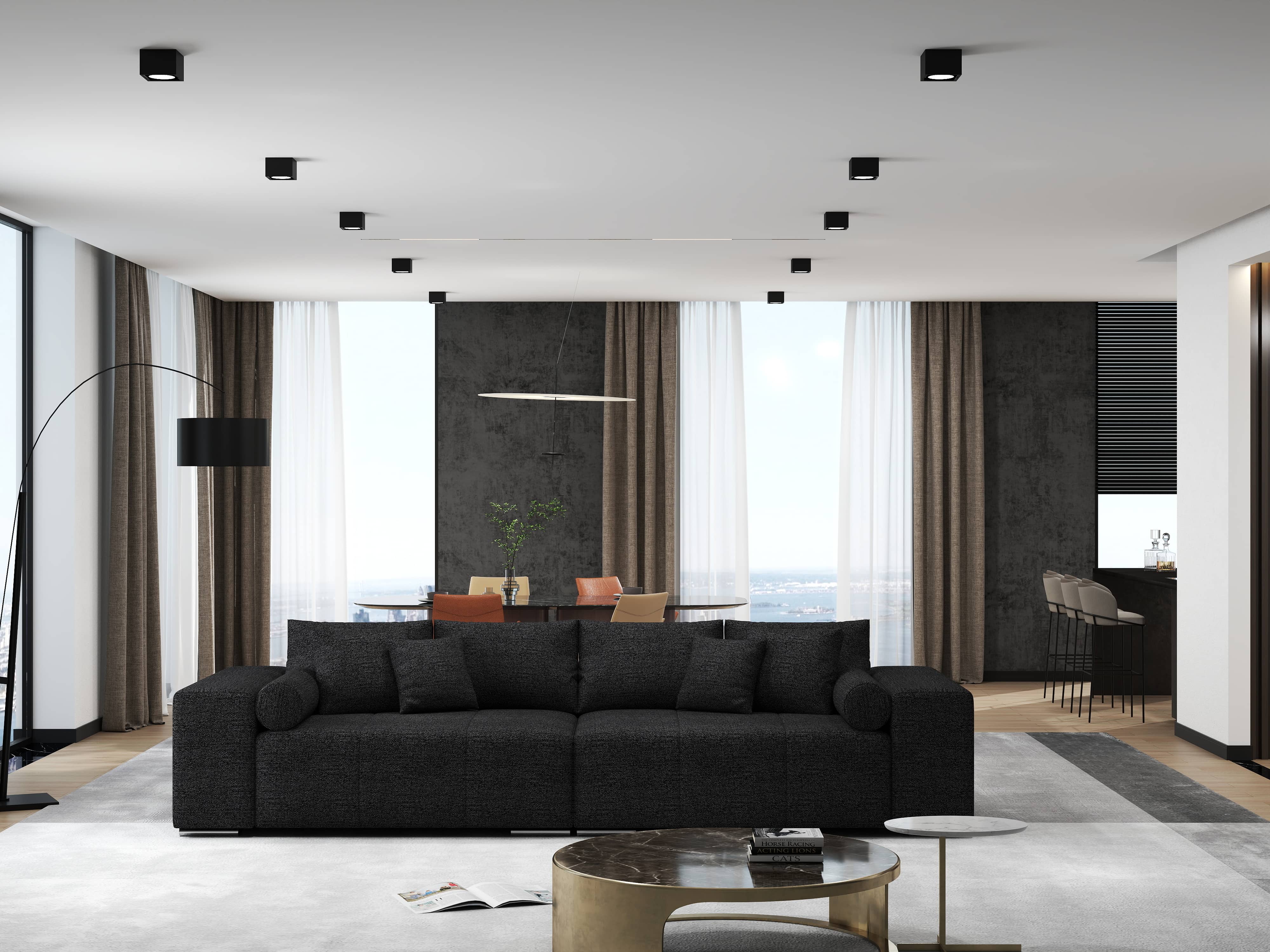 Canapea extensibilă dumonde cu ladă de depozitare si sezut confortabil din spuma HR, Marbela Dark XXL 295x100 cm Fabrica