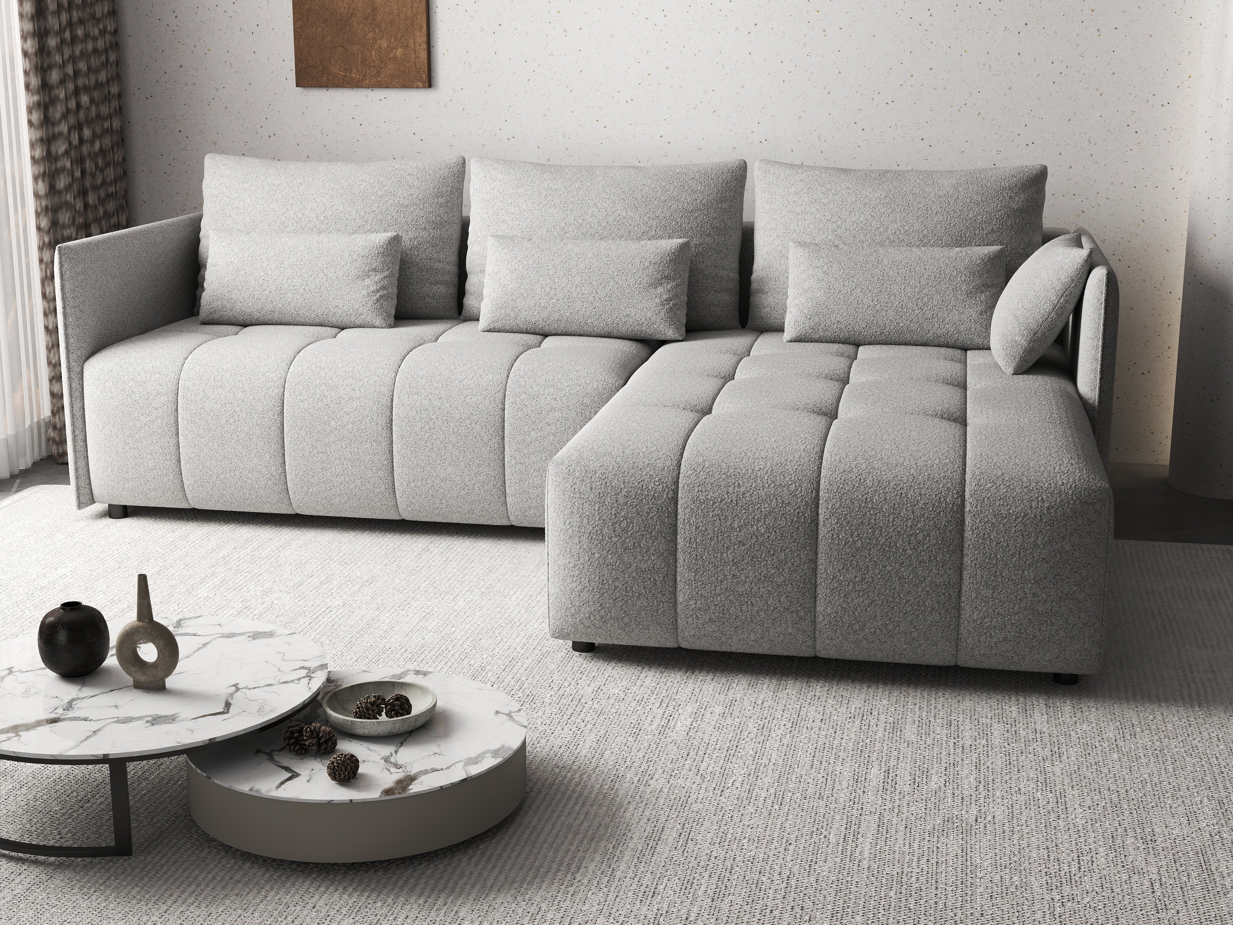 Colțar extensibil dumonde cu ladă de depozitare si sezut confortabil din spuma HR, Malta Euphoria Dove 235x185 cm Fabrica