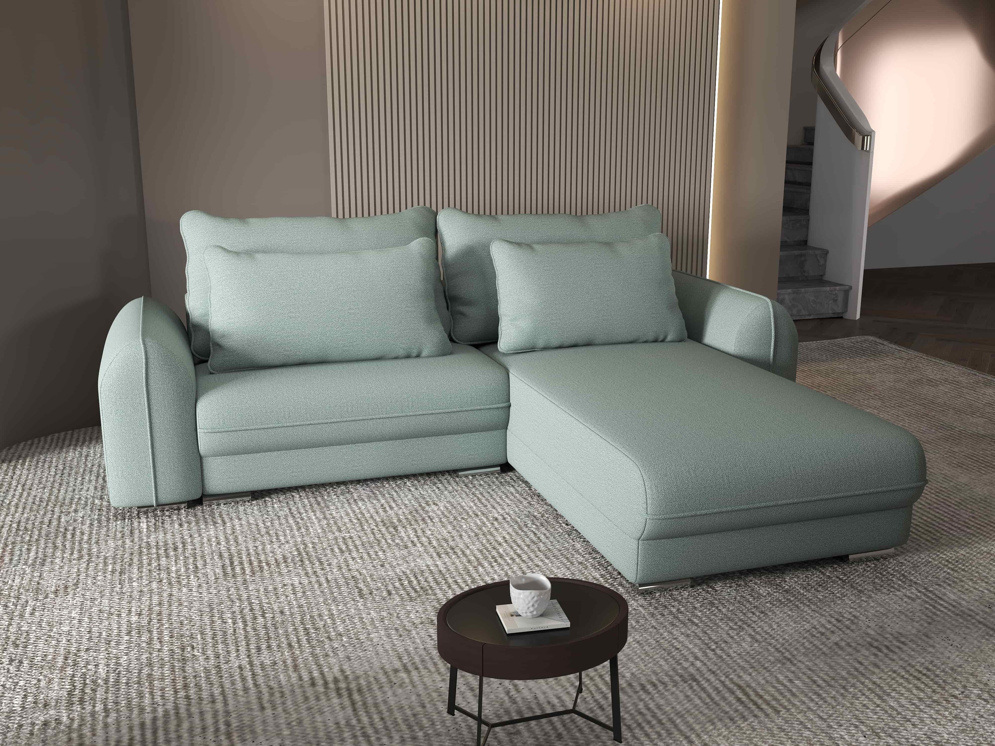 Colțar extensibil dumonde cu ladă de depozitare si sezut confortabil din spuma HR, Denver Enjoy Mint 275x185 cm II Fabrica