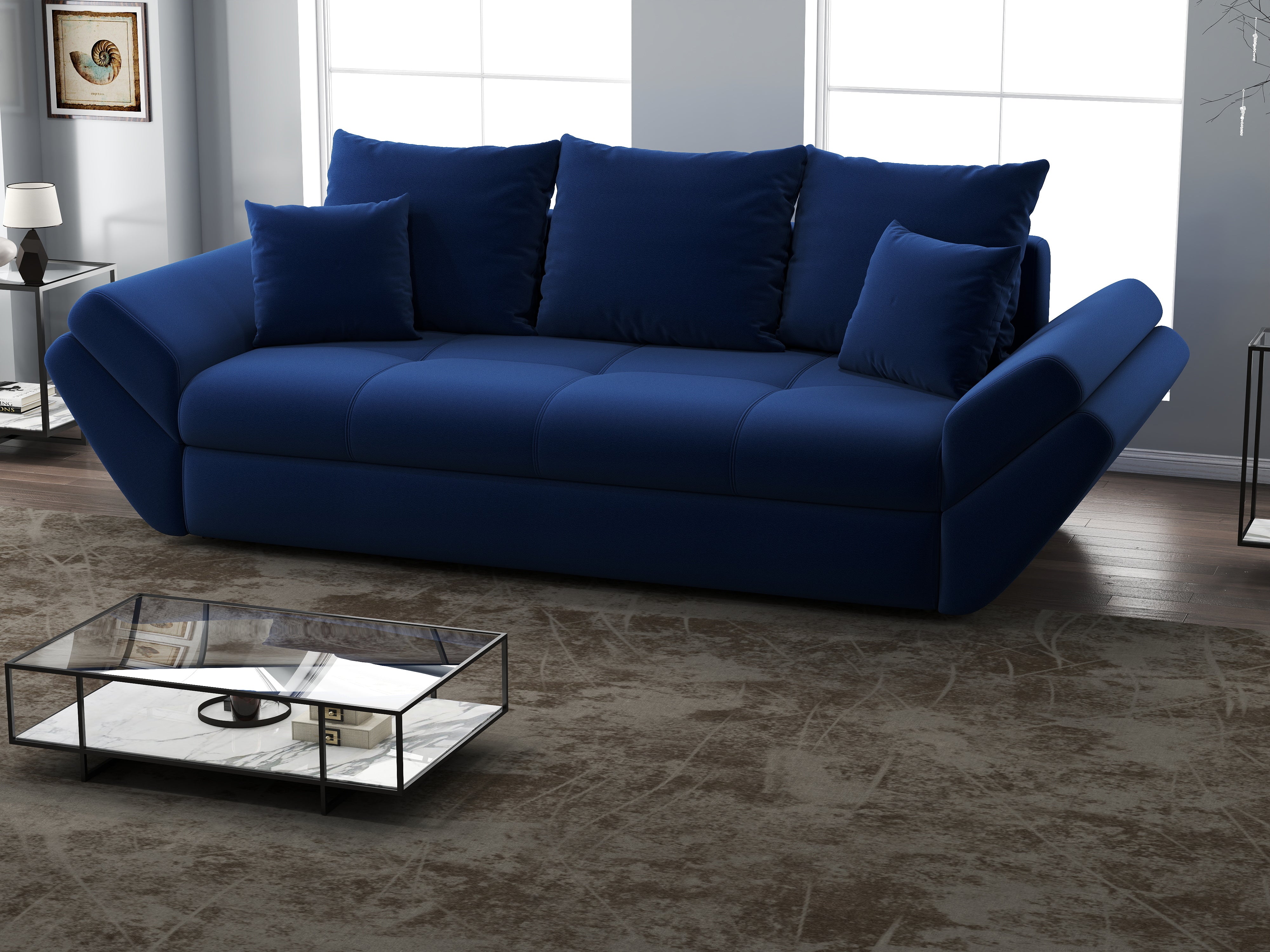 Canapea extensibilă dumonde cu ladă de depozitare si sezut confortabil din spuma HR, Loana Royal Blue 250x100 cm Fabrica