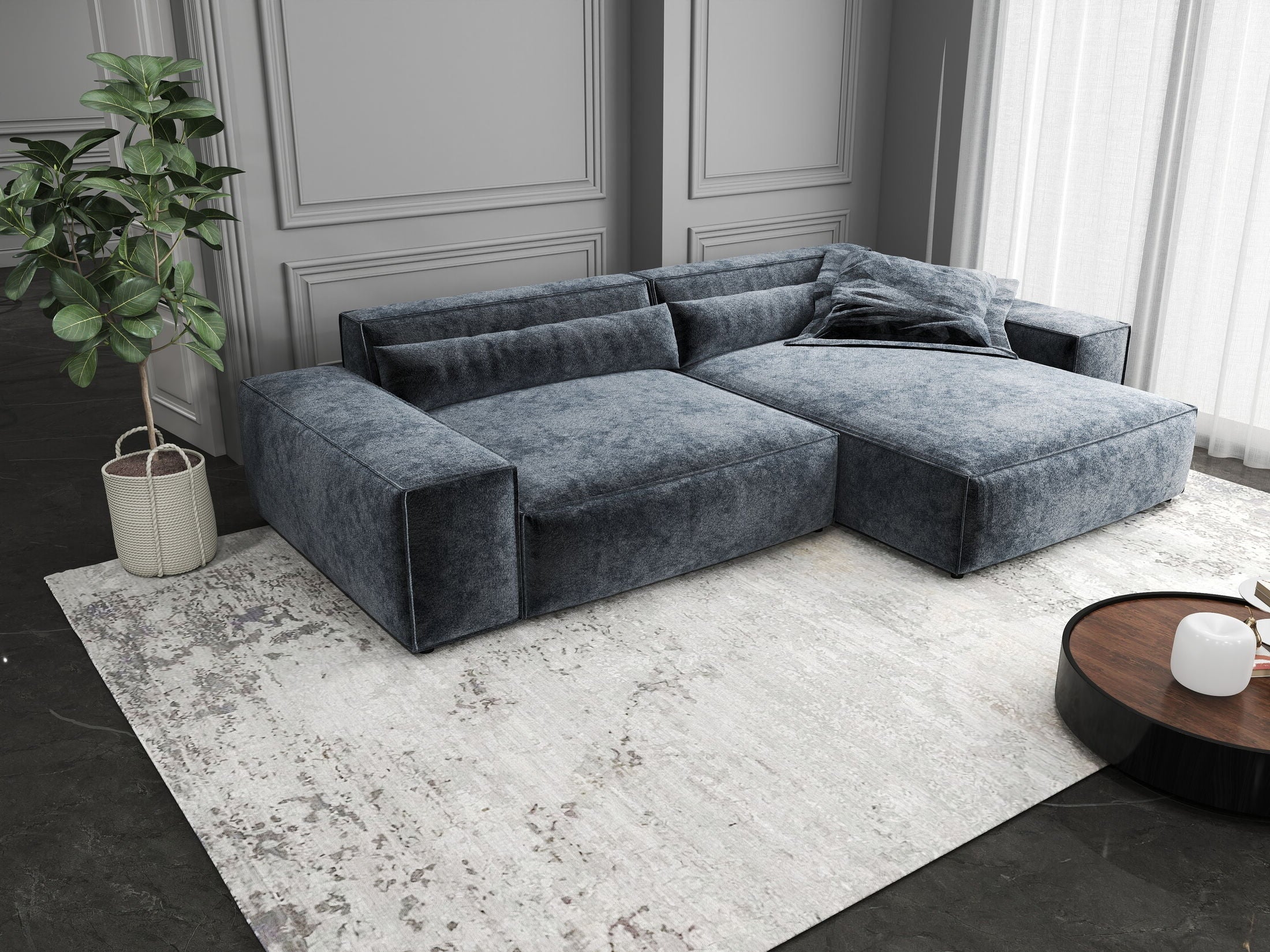 Colțar dumonde cu șezut confortabil din spumă HR, Marvelo Euphoria Gri Grafit 264x175 cm II