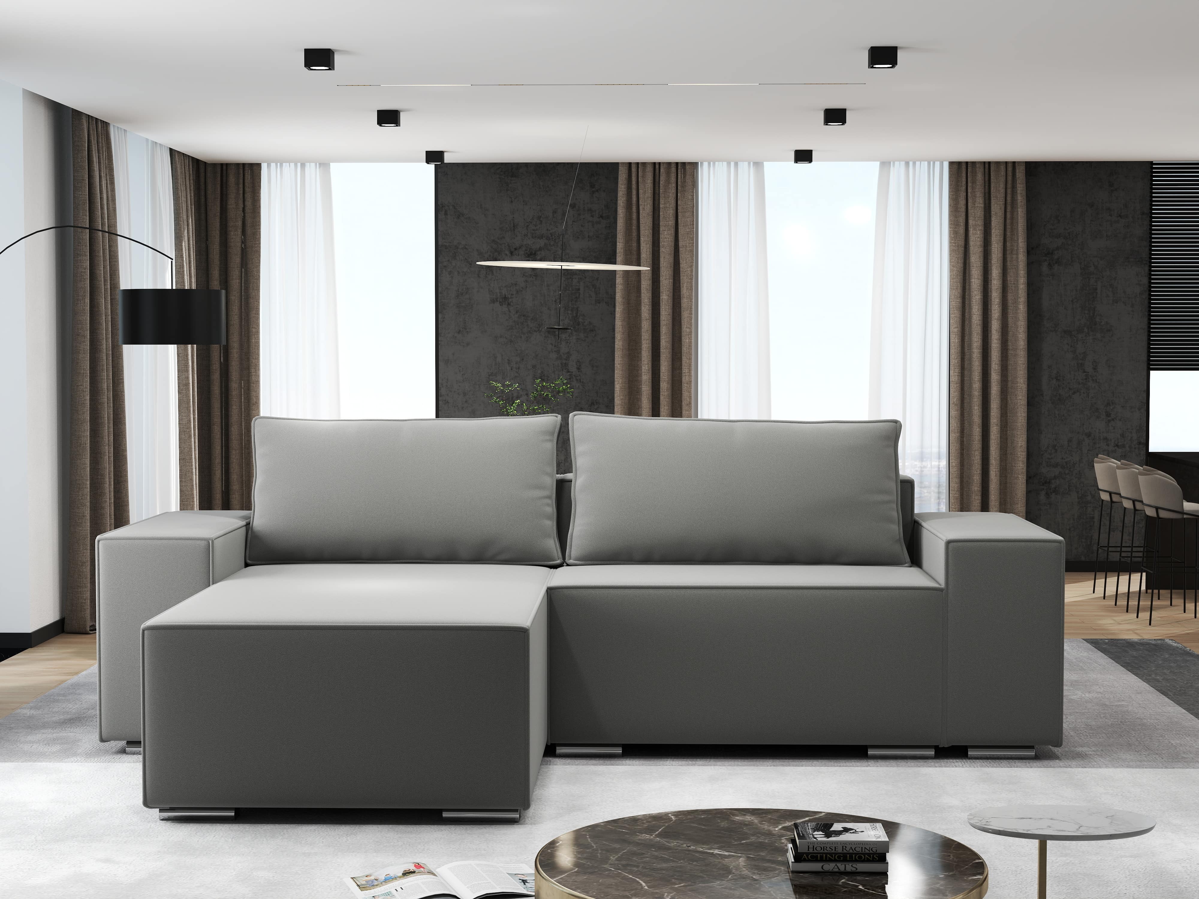 Colțar extensibil dumonde cu ladă de depozitare si sezut confortabil din spuma HR, Dream Royal Gri 290x185 cm Fabrica