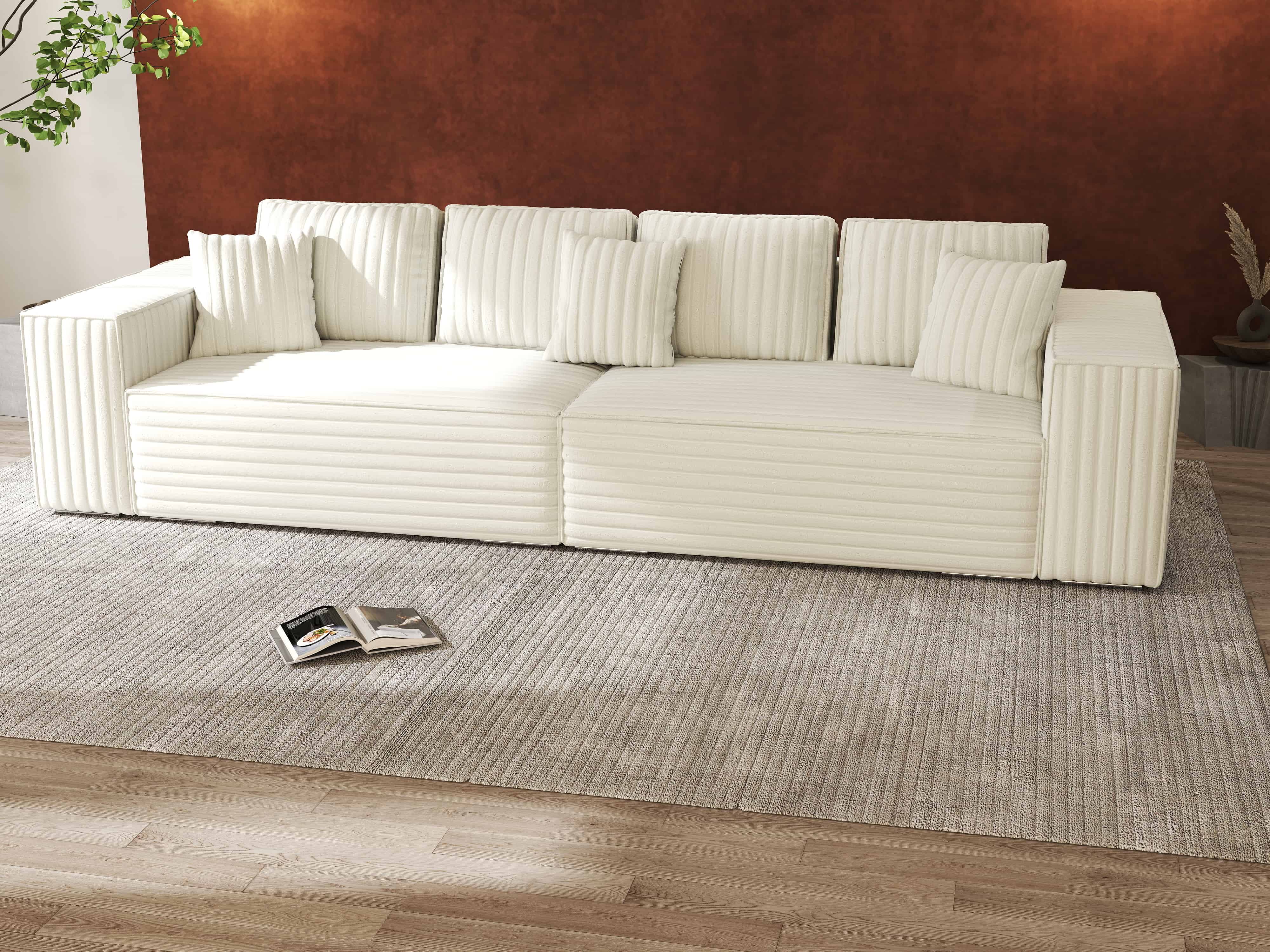 Canapea extensibilă dumonde cu ladă de depozitare si sezut confortabil din spuma HR, Dream Ambience Ivory 310x100 cm Fabrica