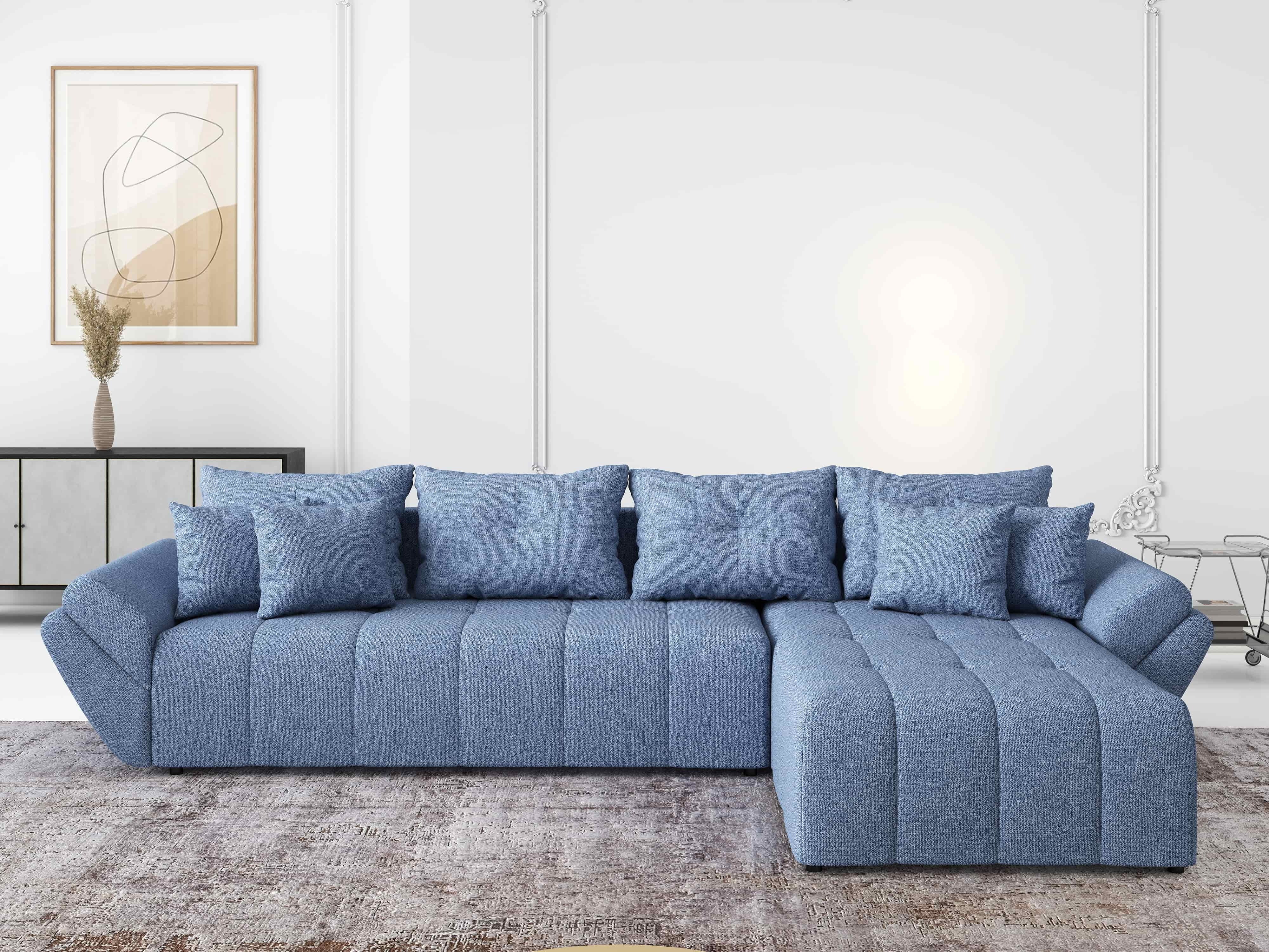 Colțar extensibil dumonde cu ladă de depozitare si sezut confortabil din spuma HR, Berlin XL Enjoy Blue 350x185 cm II Fabrica