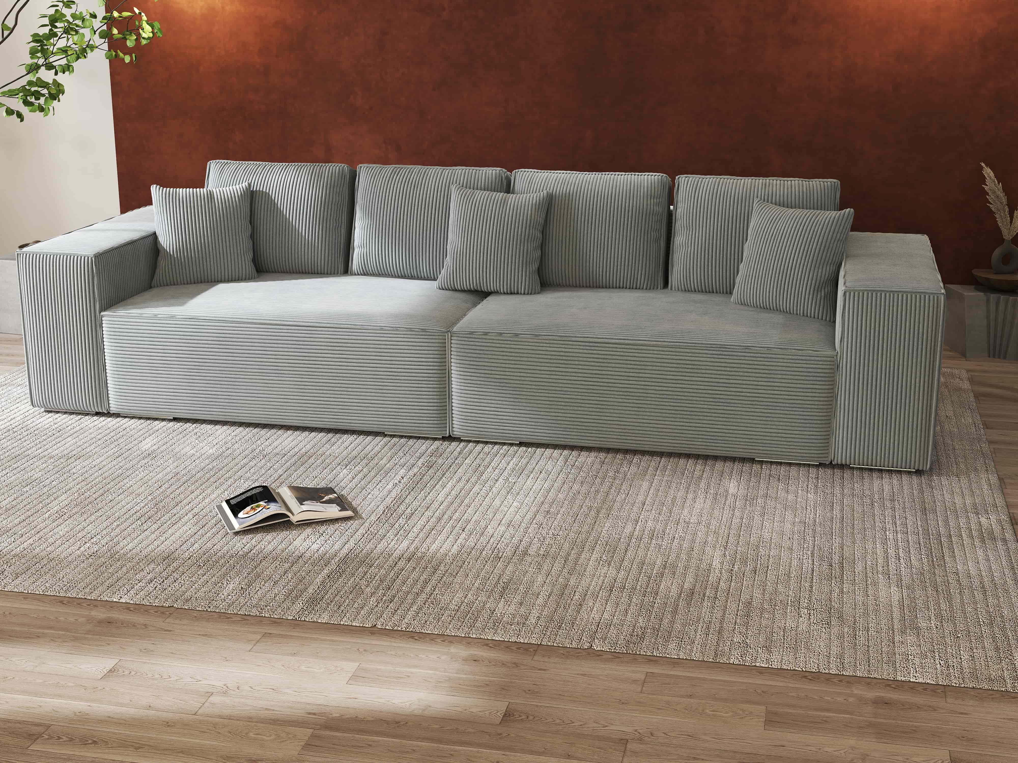 Canapea extensibilă dumonde cu ladă de depozitare si sezut confortabil din spuma HR, Dream Zoom Grey 310x100 cm Fabrica
