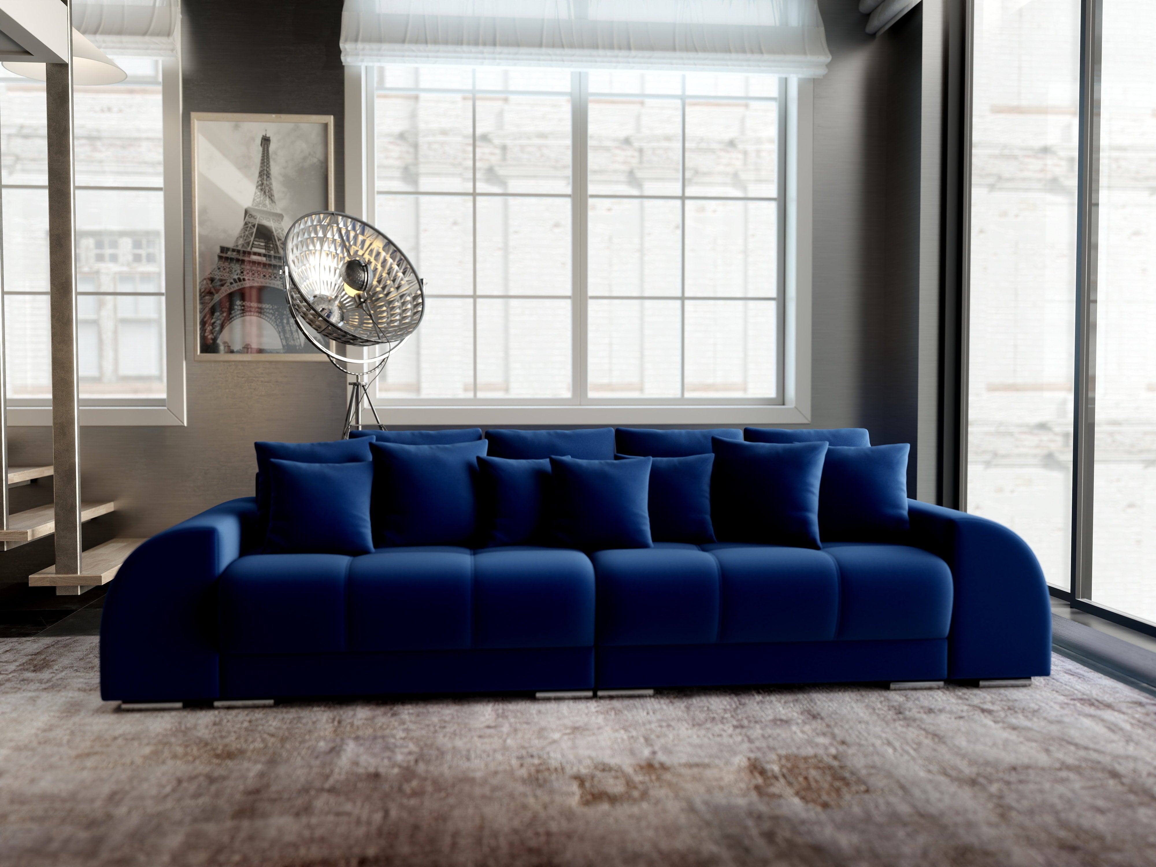 Canapea extensibilă dumonde cu 2 lăzi de depozitare si sezut confortabil din spuma HR, Verona Royal Blue 310x100 cm Fabrica