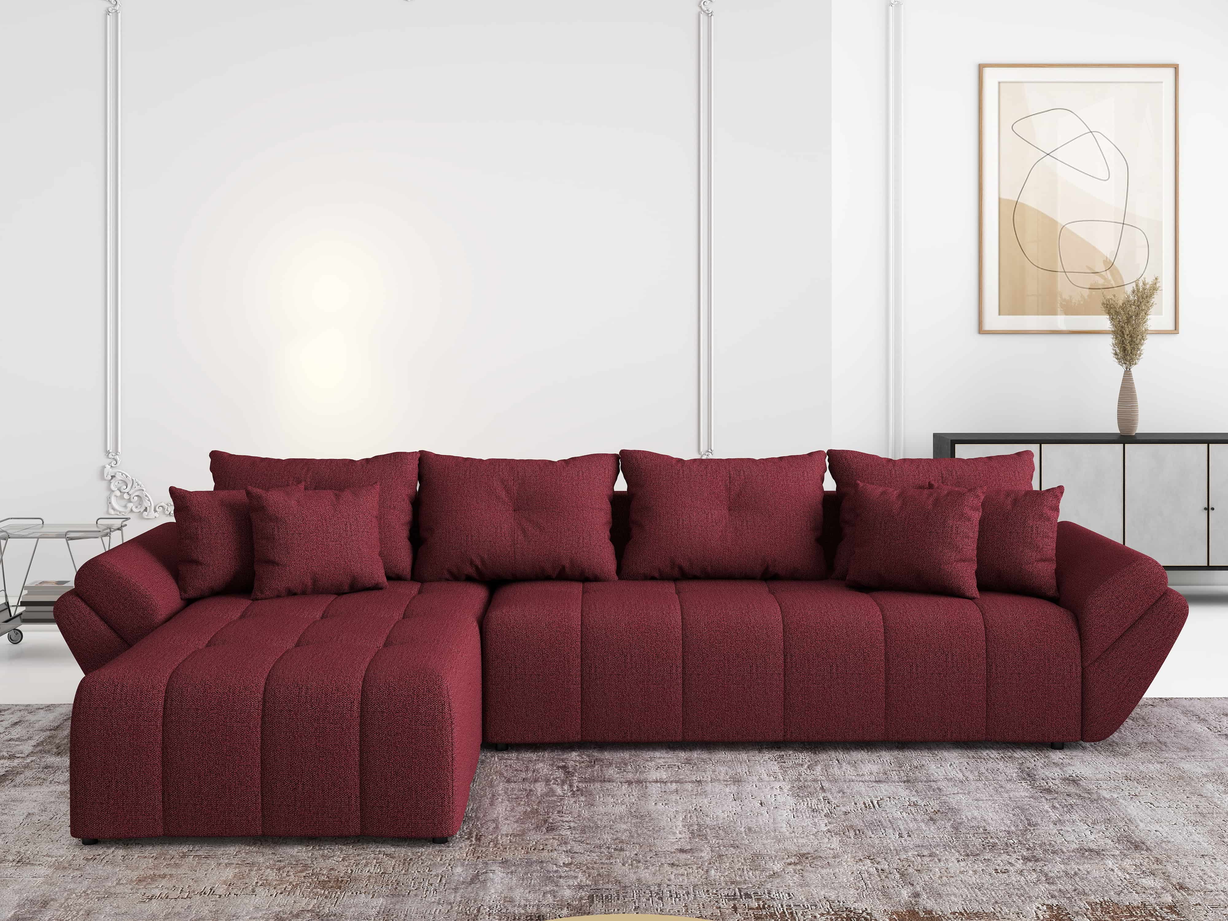 Colțar extensibil dumonde cu ladă de depozitare si sezut confortabil din spuma HR, Berlin XL Enjoy Red 350x185 cm Fabrica