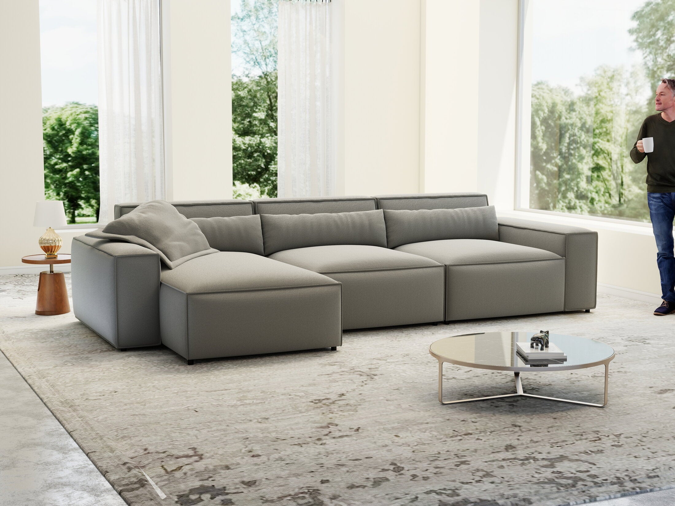 Colțar dumonde cu sezut confortabil din spuma HR, Marvelo XL Royal Gri 366x175 cm