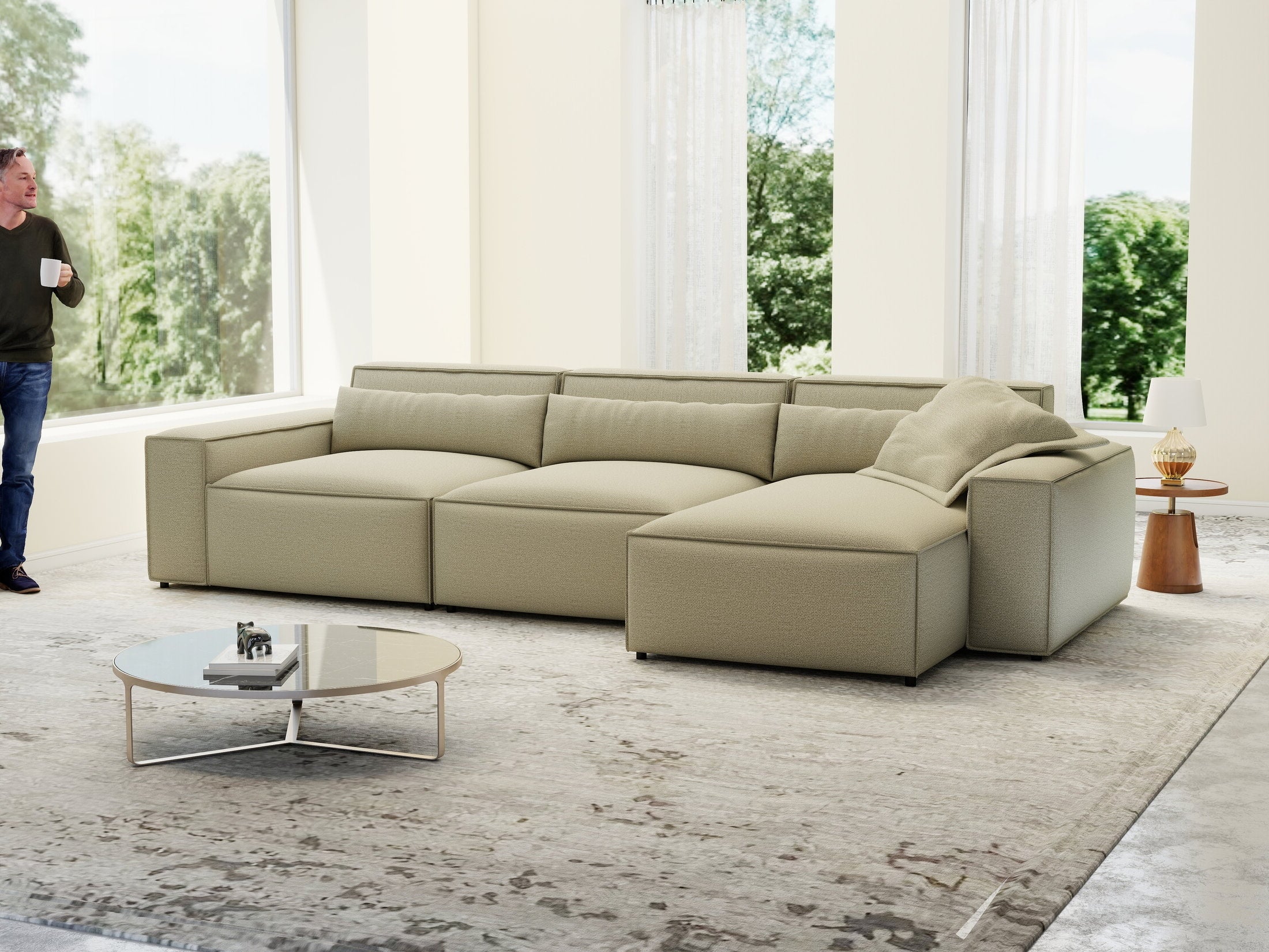 Colțar dumonde cu sezut confortabil din spuma HR, Marvelo XL Enjoy Bej 366x175 cm II