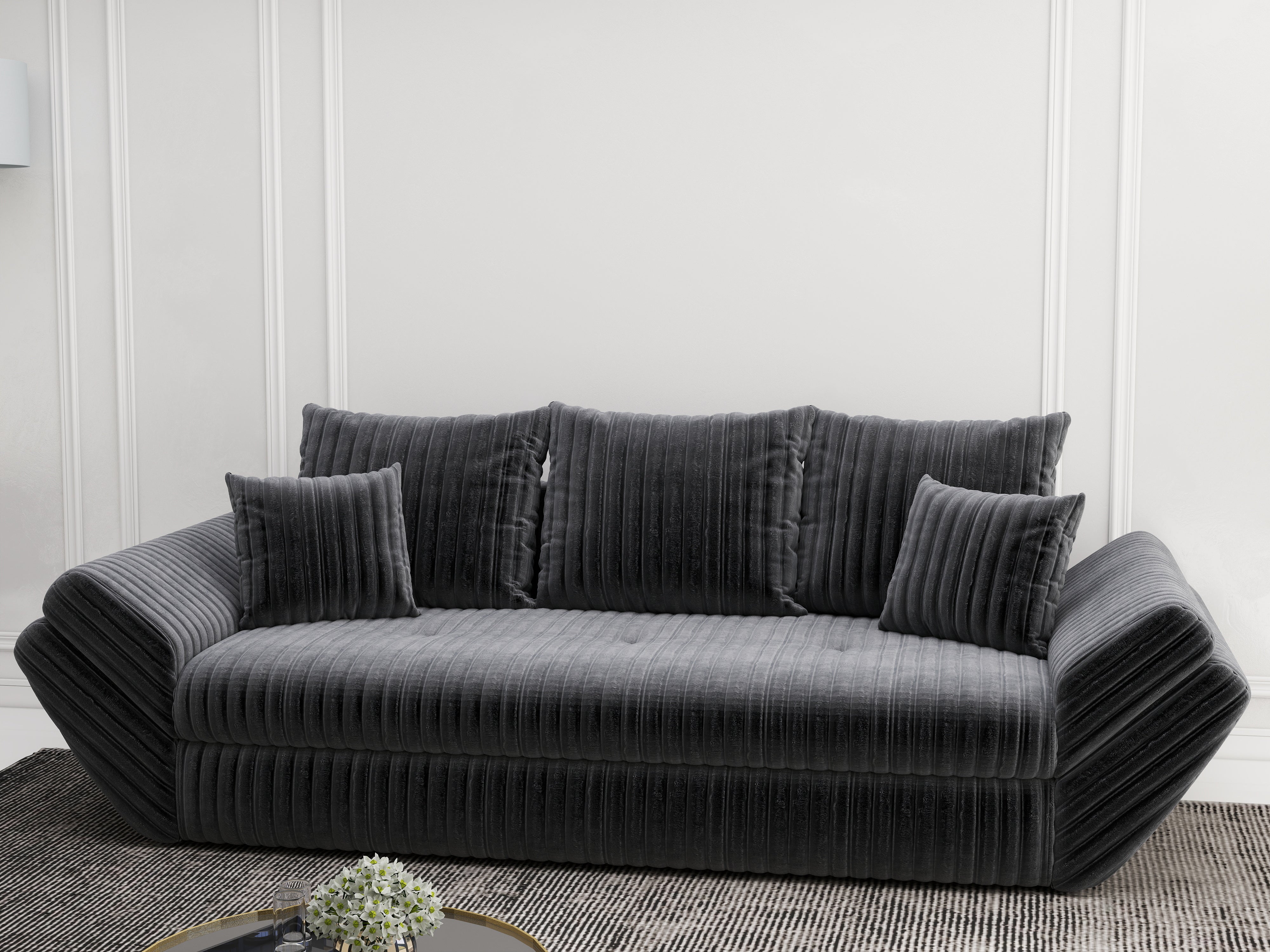 Canapea extensibilă dumonde cu ladă de depozitare si sezut confortabil din spuma HR, Loana Ambience Grey 250x100 cm Fabrica
