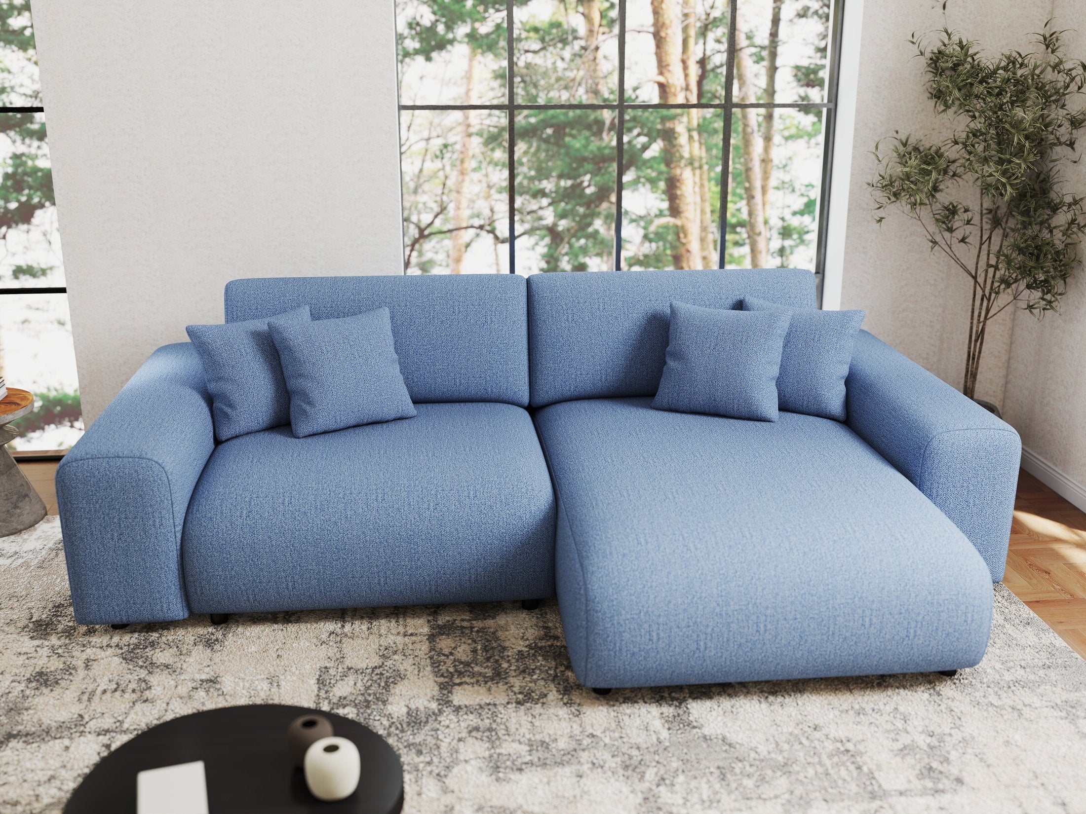 Colțar extensibil dumonde cu ladă de depozitare si sezut confortabil din spuma HR, Sarina Enjoy Albastru 255x168 cm II