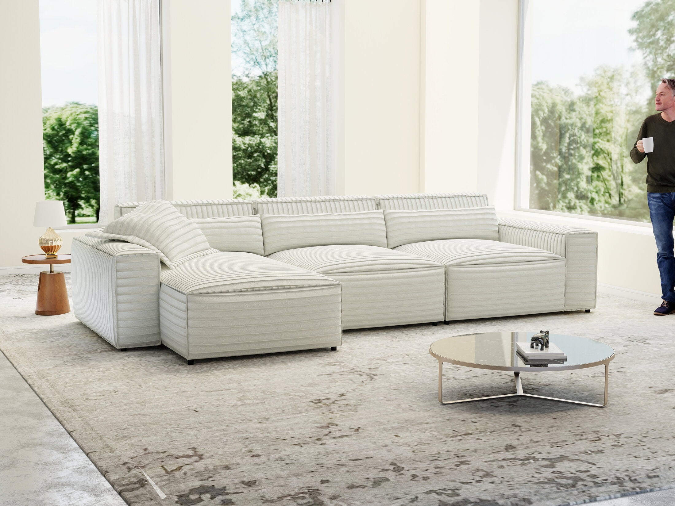 Colțar dumonde cu sezut confortabil din spuma HR, Marvelo XL Ambience Alb 366x175 cm