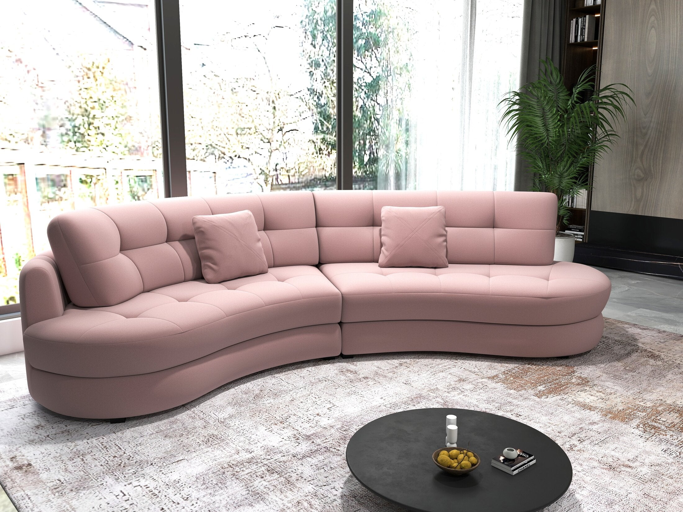 Canapea semirotunda dumonde cu șezut confortabil din spumă HR, Roma Royal Roz 300x160 cm