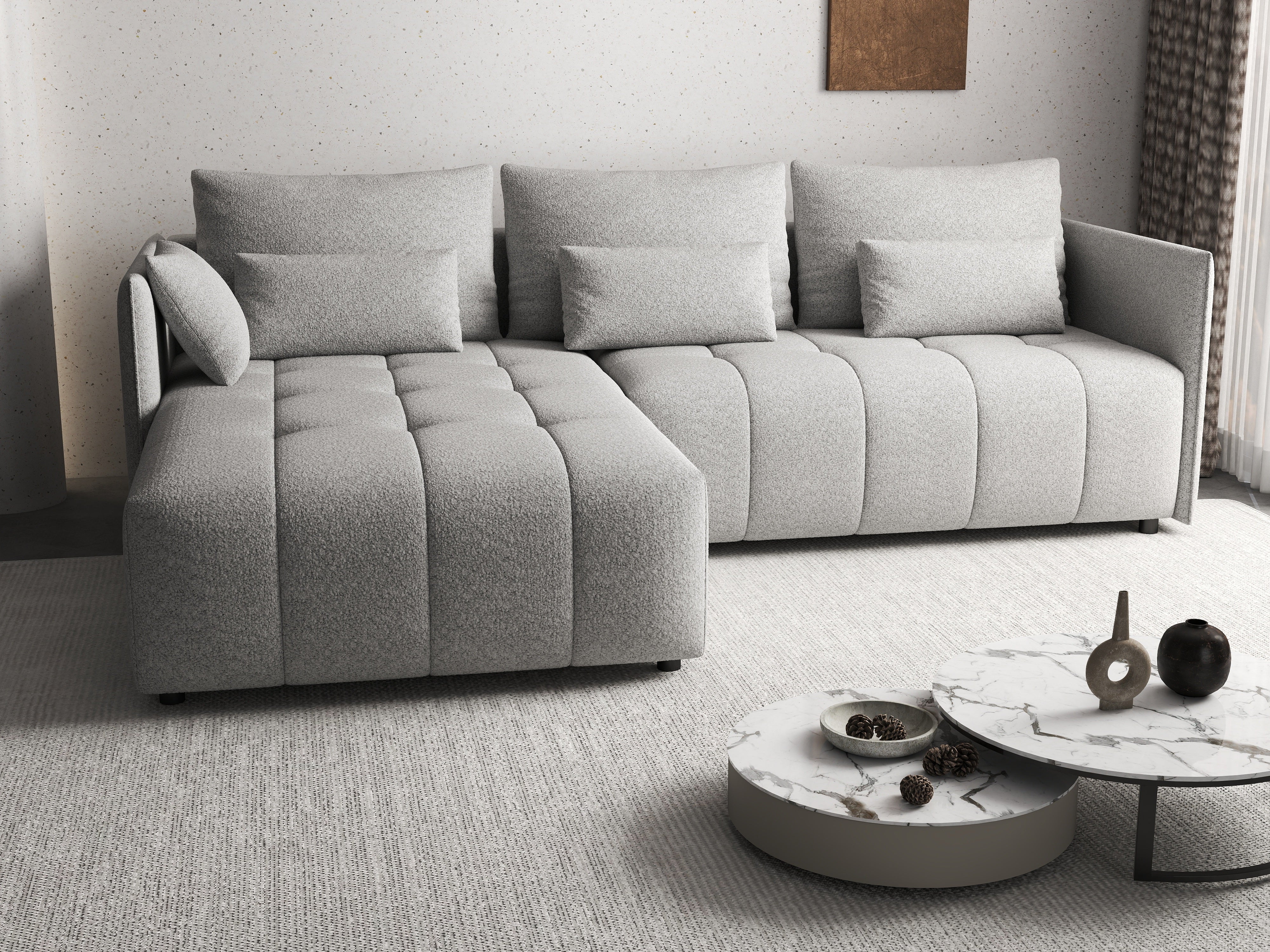 Colțar extensibil dumonde cu ladă de depozitare si sezut confortabil din spuma HR, Malta Euphoria Dove II 235x185 cm Fabrica