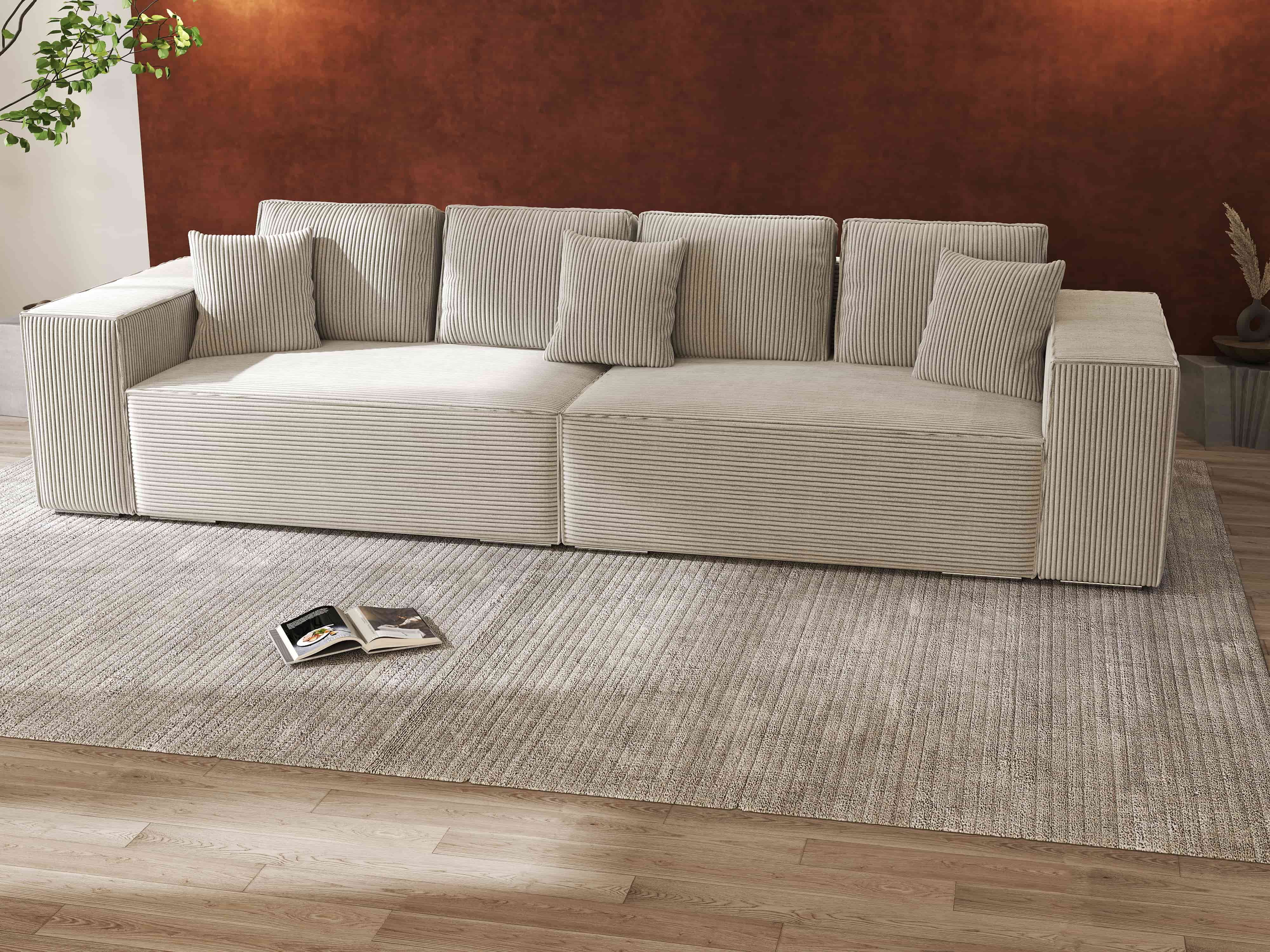 Canapea extensibilă dumonde cu ladă de depozitare si sezut confortabil din spuma HR, Dream Zoom Cream 310x100 cm Fabrica