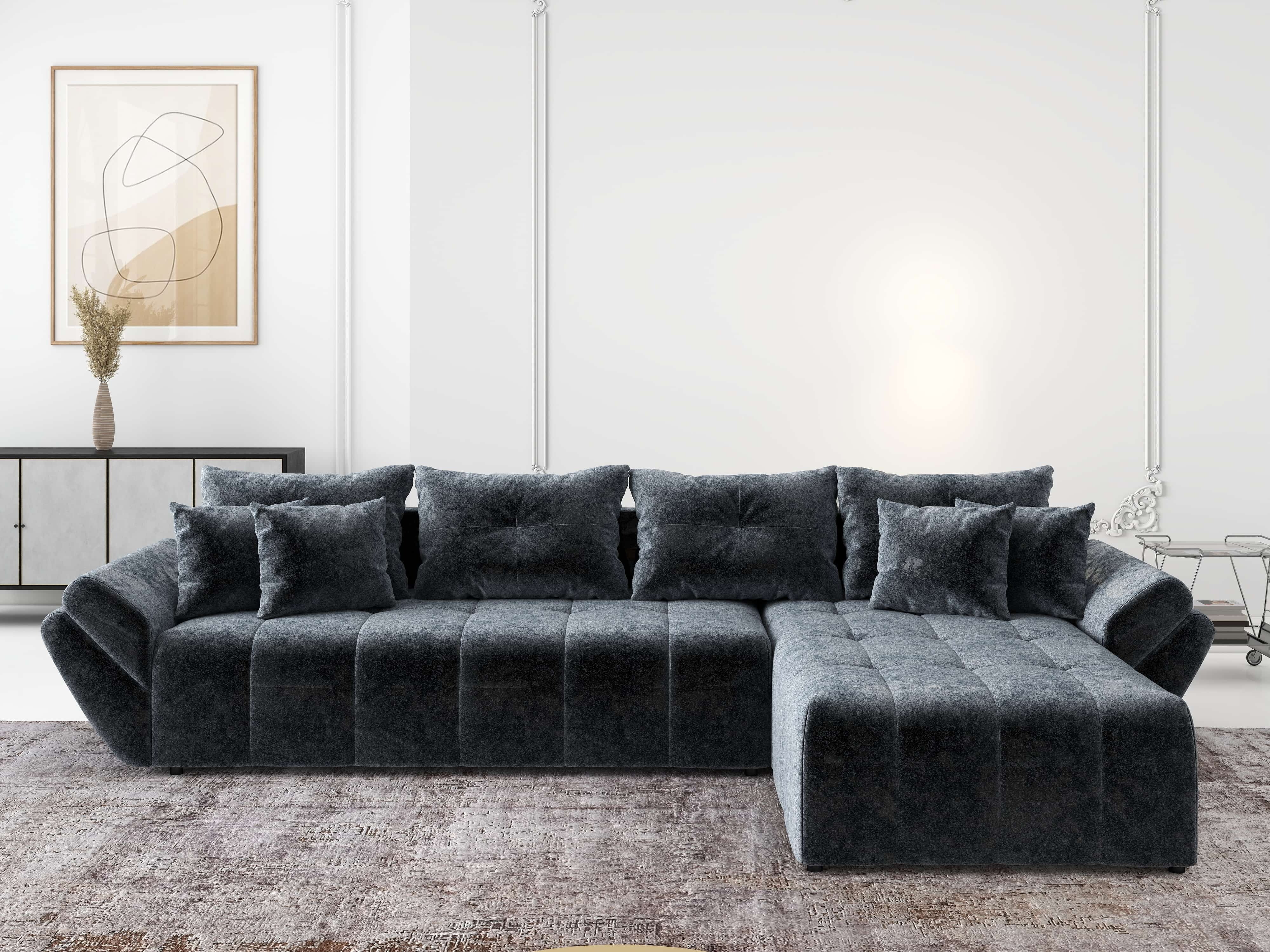Colțar extensibil dumonde cu ladă de depozitare si sezut confortabil din spuma HR, Berlin XL Euphoria Graphite 350x185 cm II Fabrica