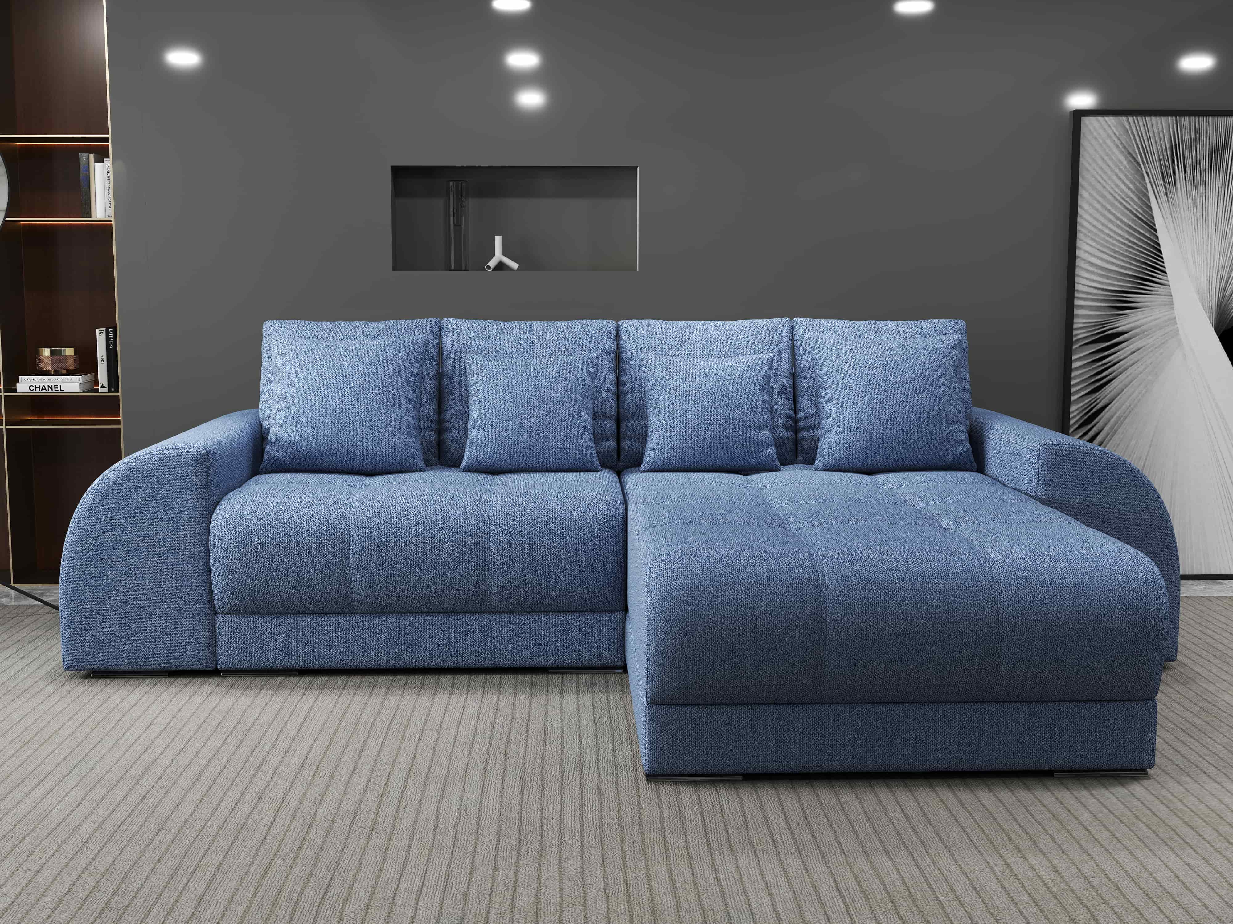 Colțar extensibil dumonde cu ladă de depozitare si sezut confortabil din spuma HR, Verona Enjoy Albastru II 290x185 cm Fabrica