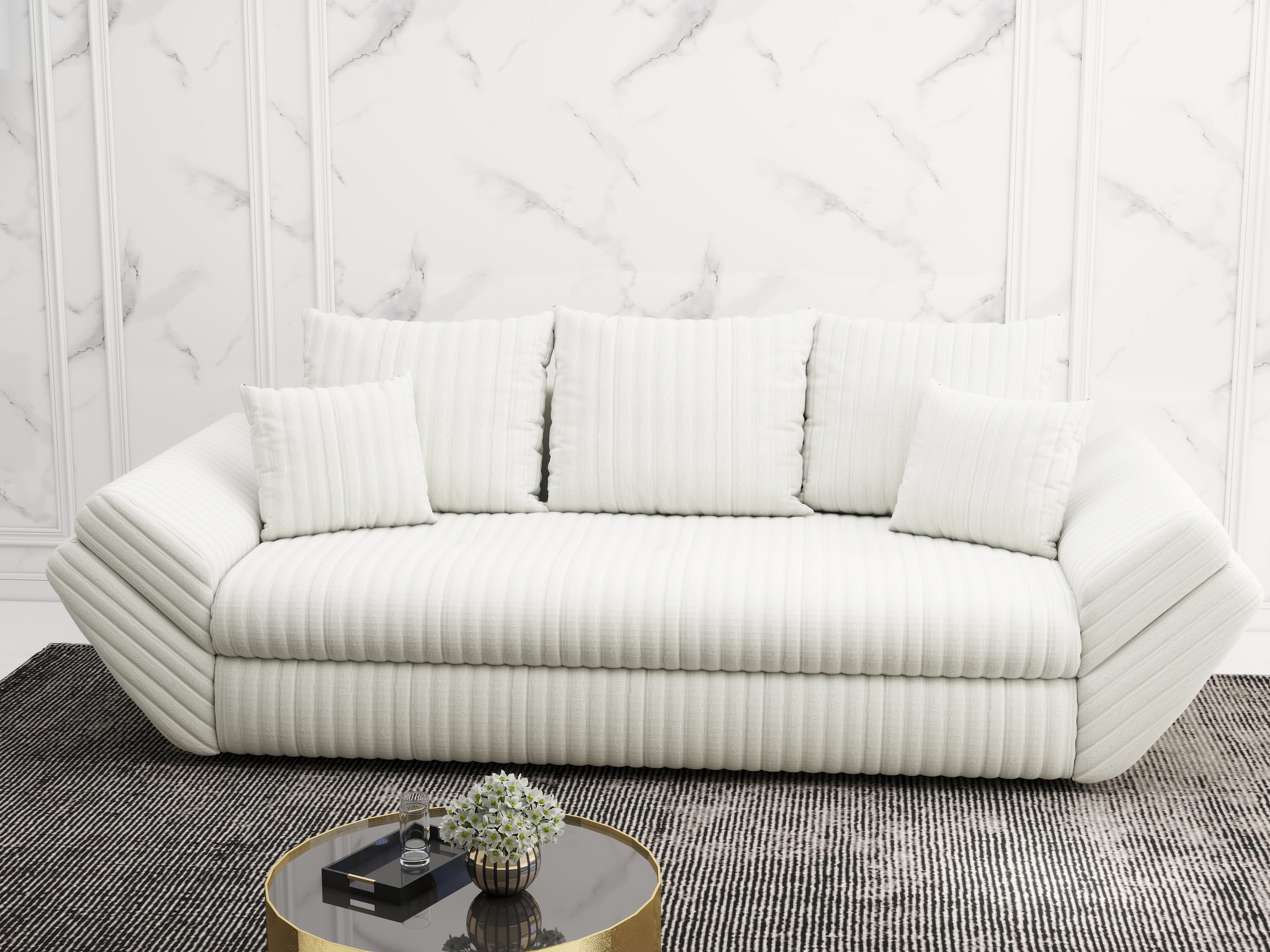 Canapea extensibilă dumonde cu ladă de depozitare si sezut confortabil din spuma HR, Loana Ambience Ivory 250x100 cm Fabrica