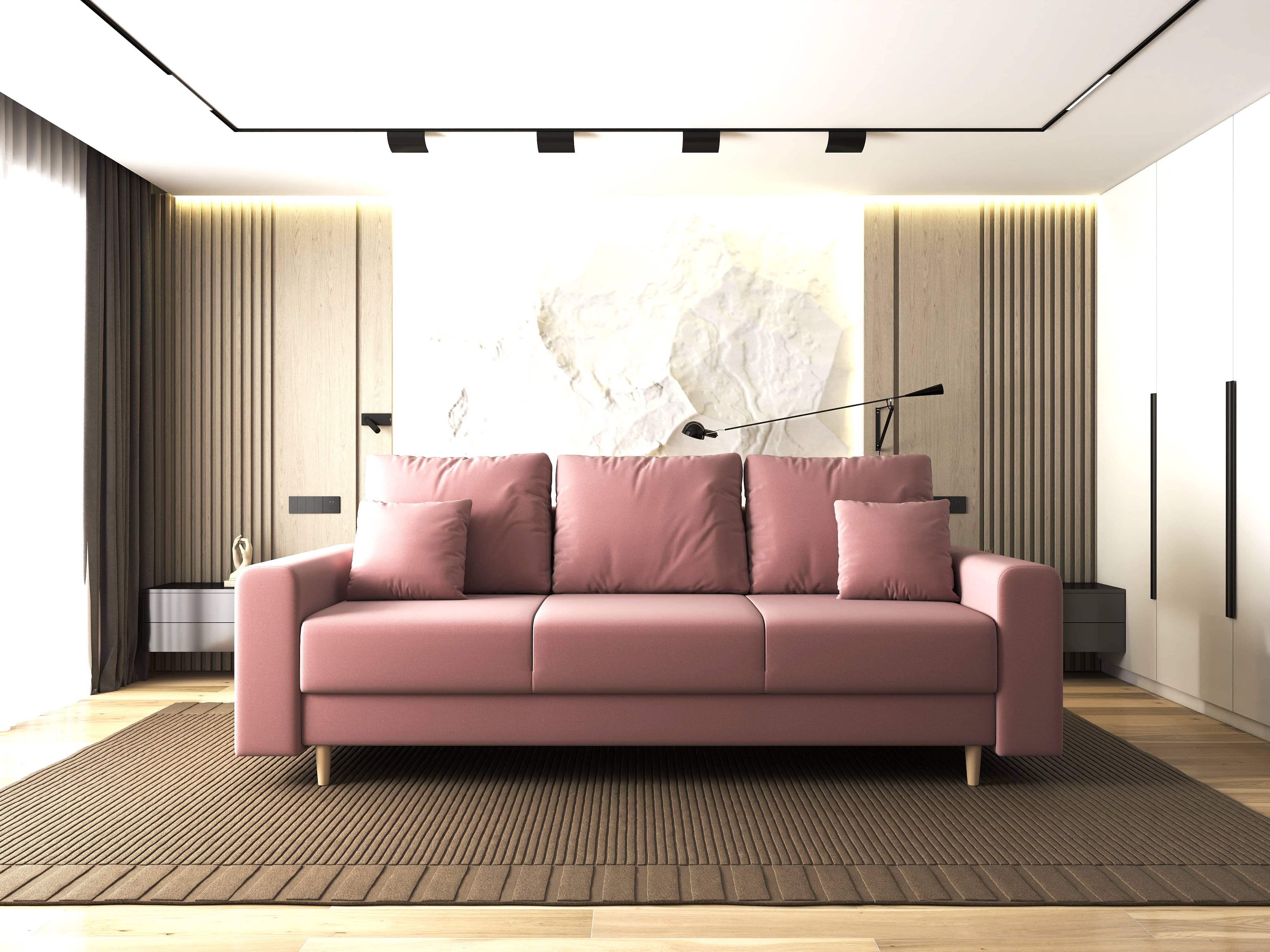 Canapea extensibilă dumonde cu ladă de depozitare si sezut confortabil din spuma HR, Kronos Royal Roz 210x100 cm fabrica