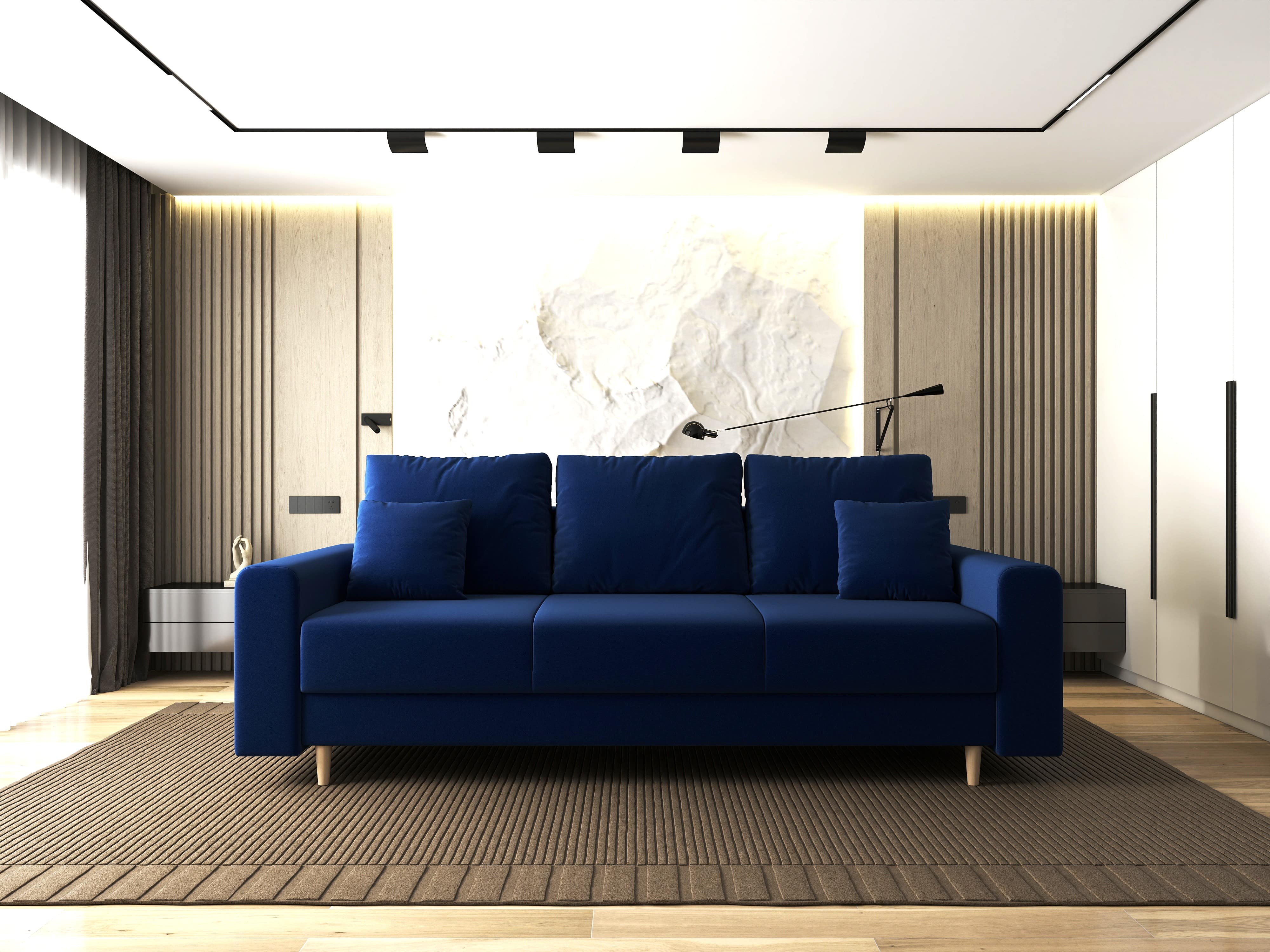 Canapea extensibilă dumonde cu ladă de depozitare si sezut confortabil din spuma HR, Kronos Royal Albastru 210x100 cm fabrica