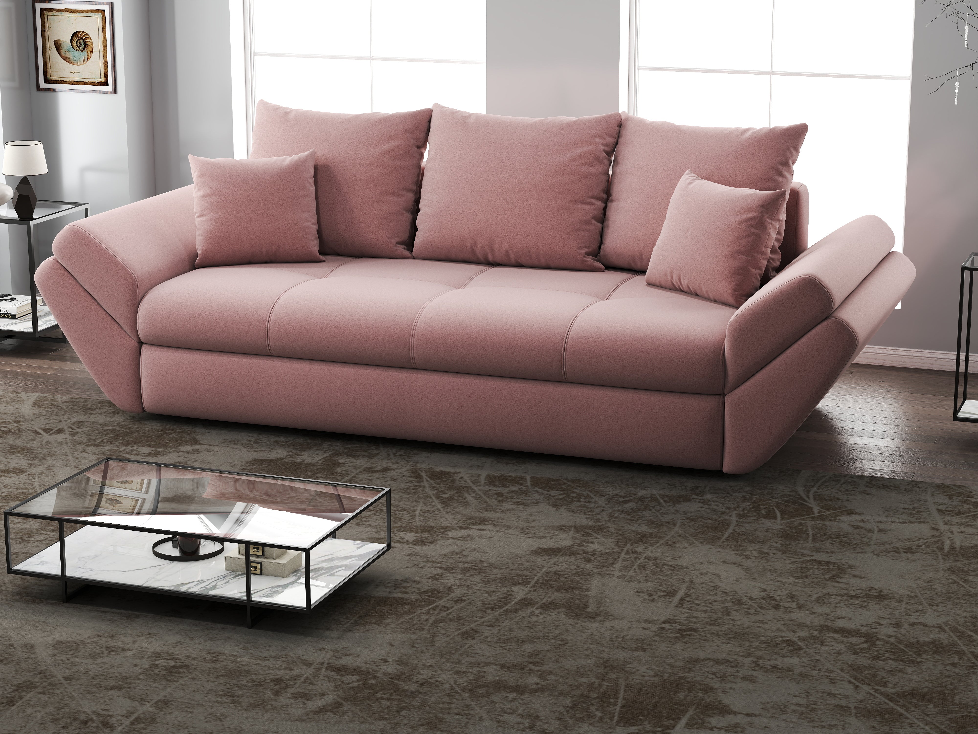 Canapea extensibilă dumonde cu ladă de depozitare si sezut confortabil din spuma HR, Loana Royal Pink 250x100 cm Fabrica