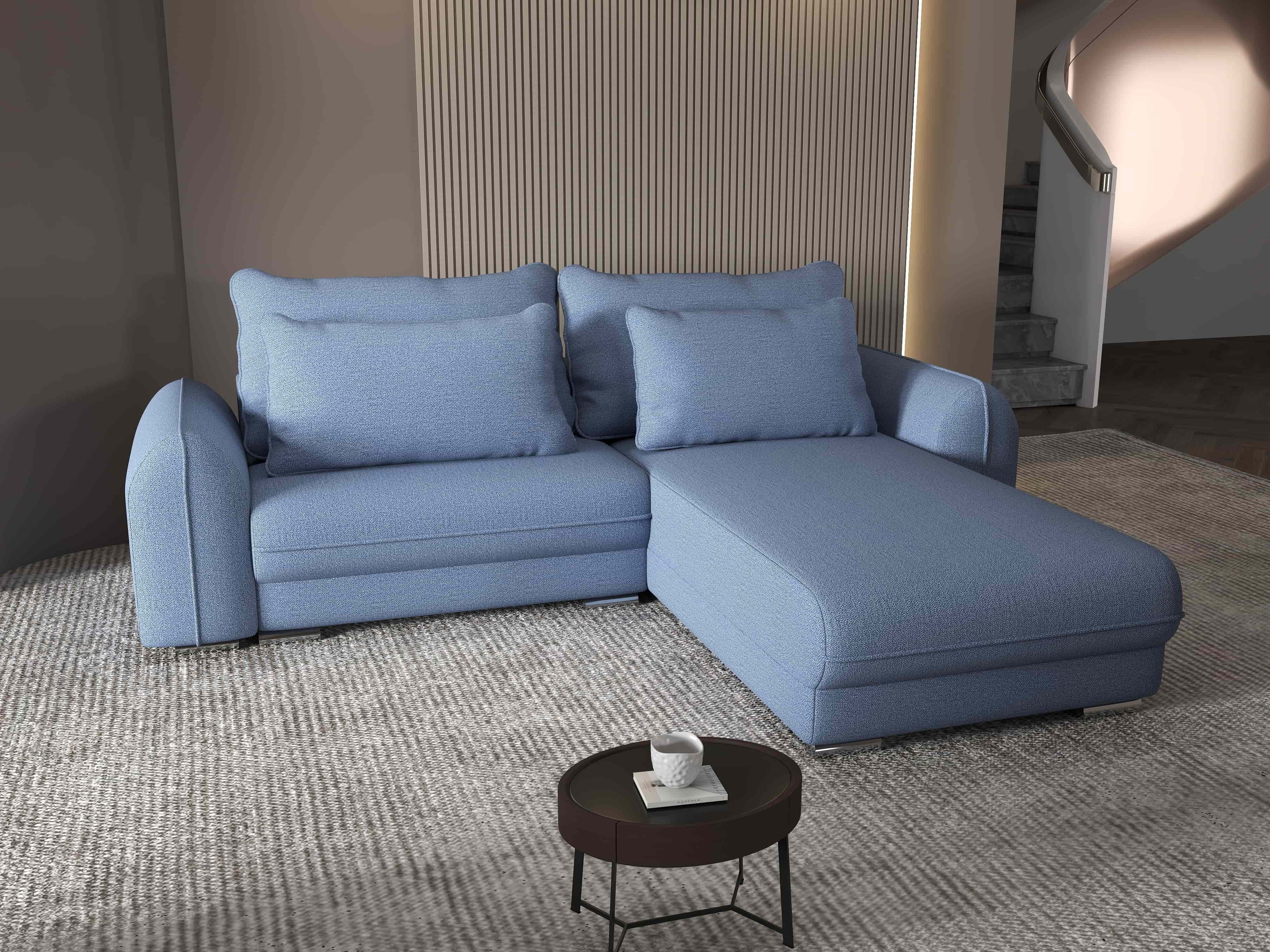 Colțar extensibil dumonde cu ladă de depozitare si sezut confortabil din spuma HR, Denver Enjoy Albastru 275x185 cm II Fabrica