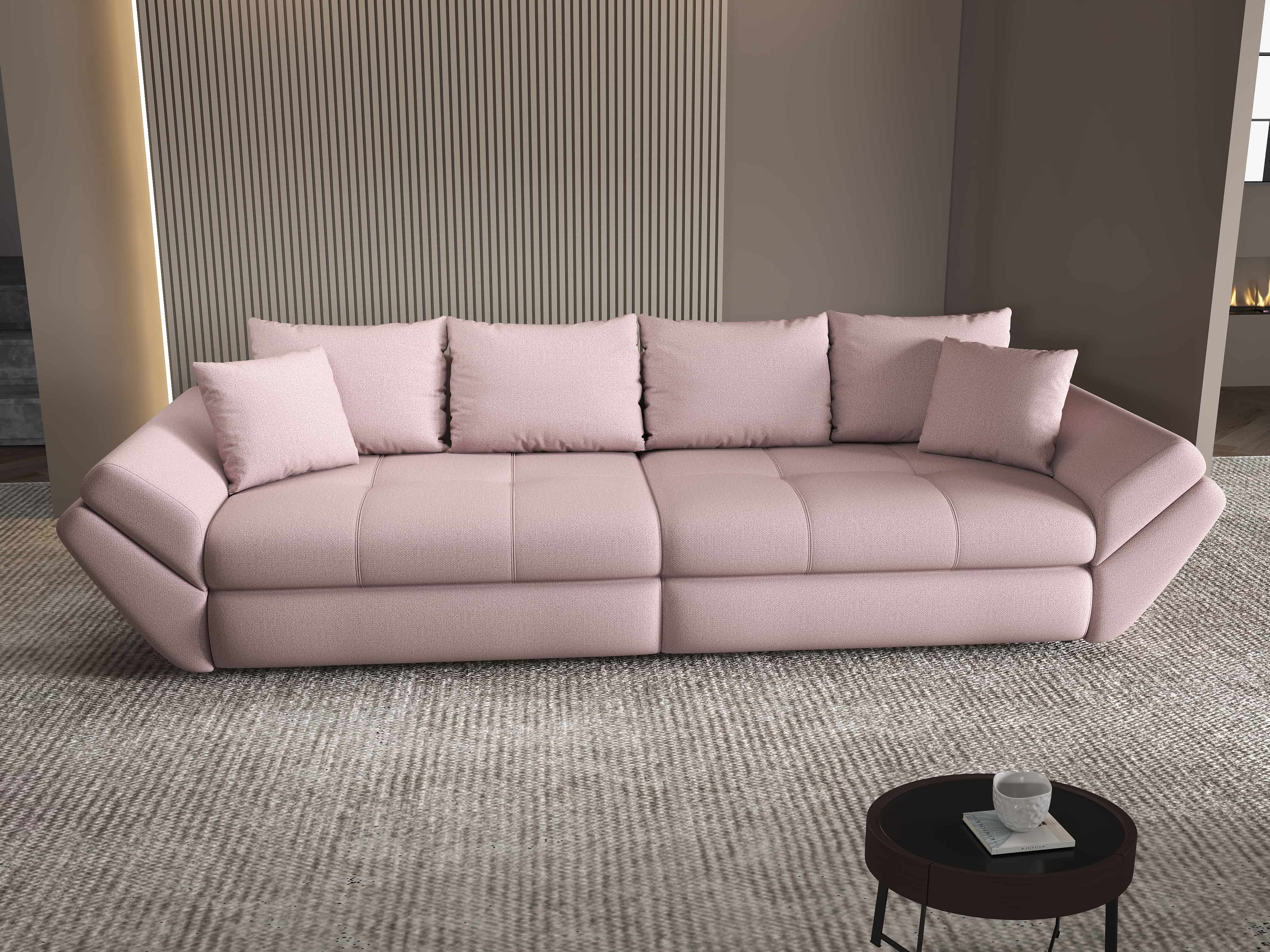 Canapea extensibilă dumonde cu ladă de depozitare si sezut confortabil din spuma HR, Loana Enjoy Roz 300x100 cm Fabrica