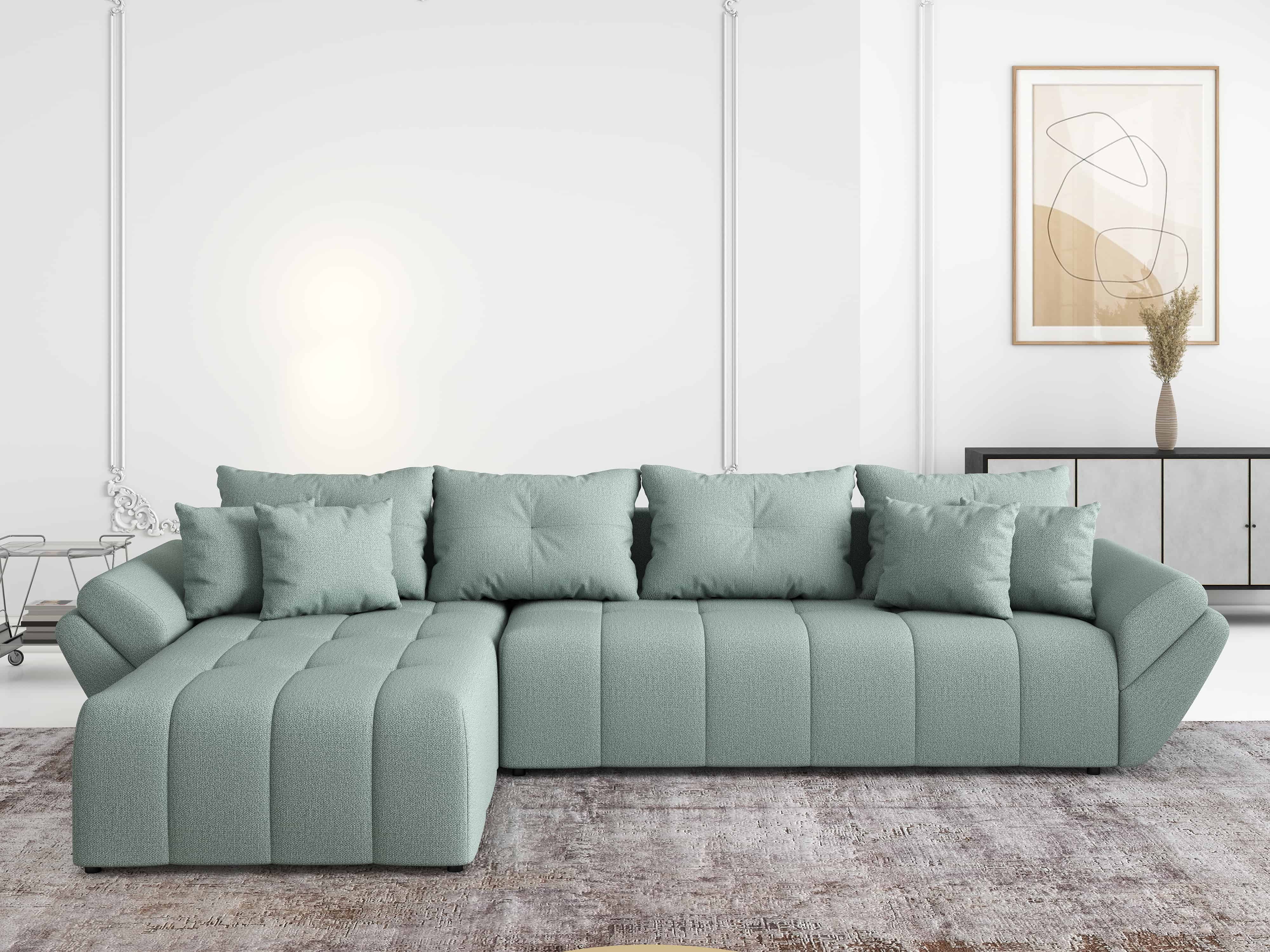 Colțar extensibil dumonde cu ladă de depozitare si sezut confortabil din spuma HR, Berlin XL Enjoy Mint 350x185 cm Fabrica