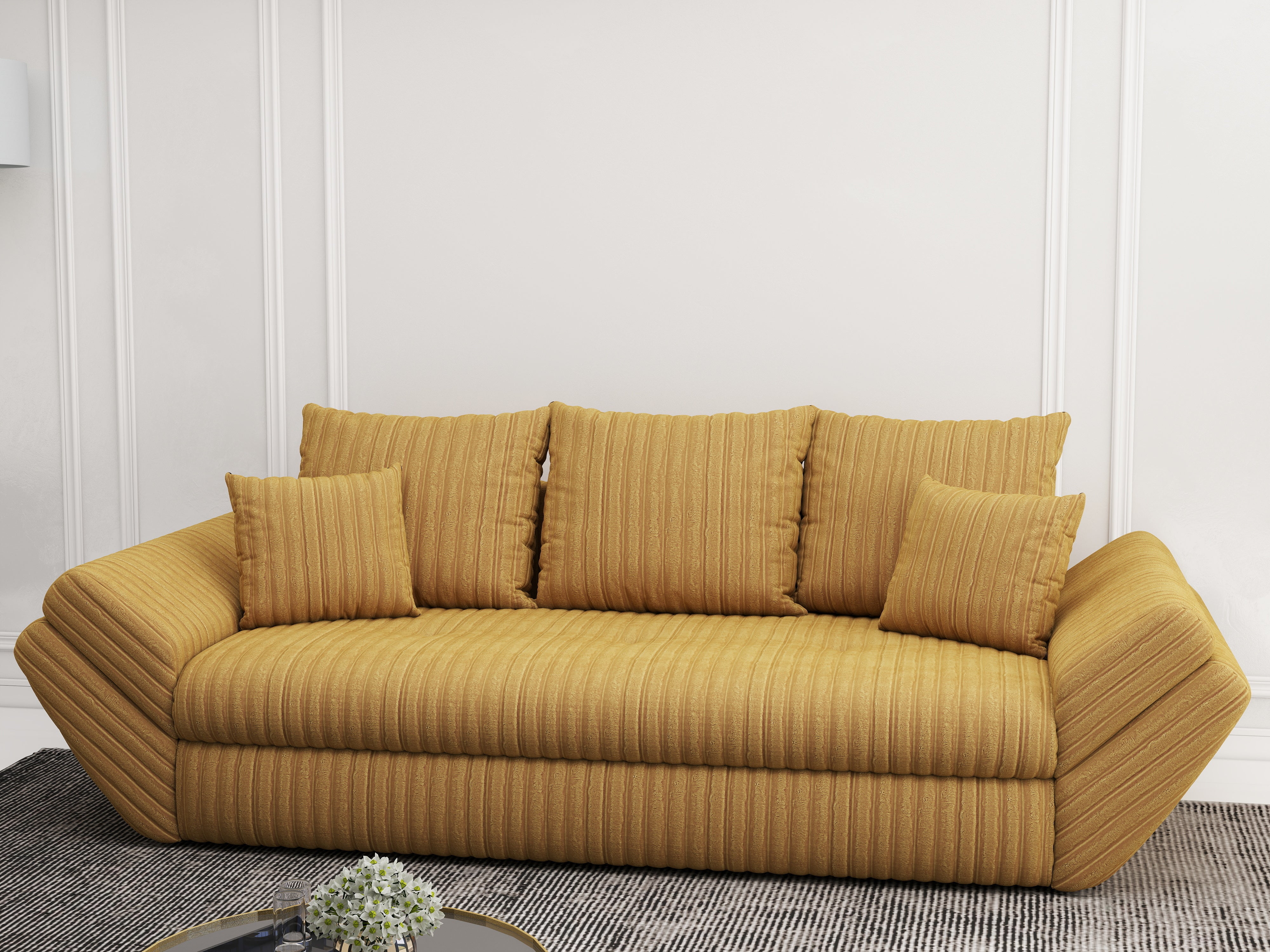 Canapea extensibilă dumonde cu ladă de depozitare si sezut confortabil din spuma HR, Loana Ambience Mustar 250x100 cm Fabrica