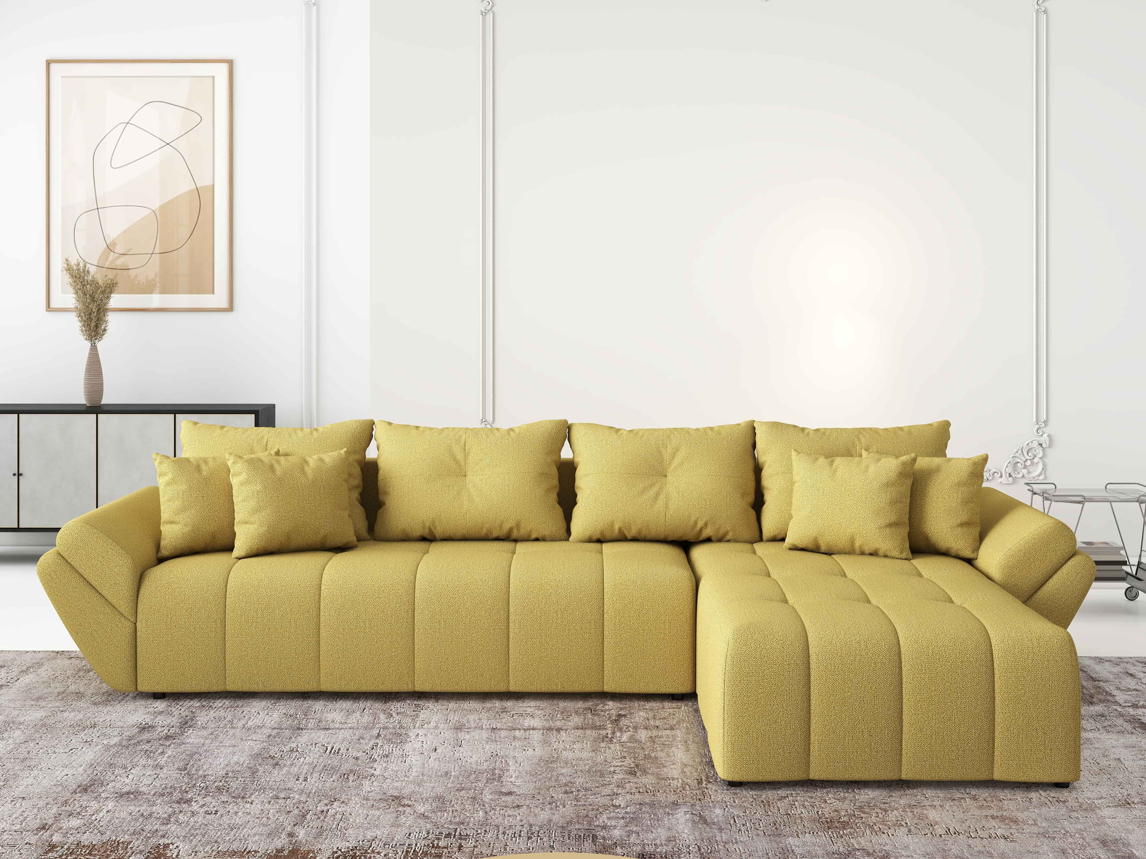 Colțar extensibil dumonde cu ladă de depozitare si sezut confortabil din spuma HR, Berlin XL Enjoy Melon 350x185 cm II Fabrica