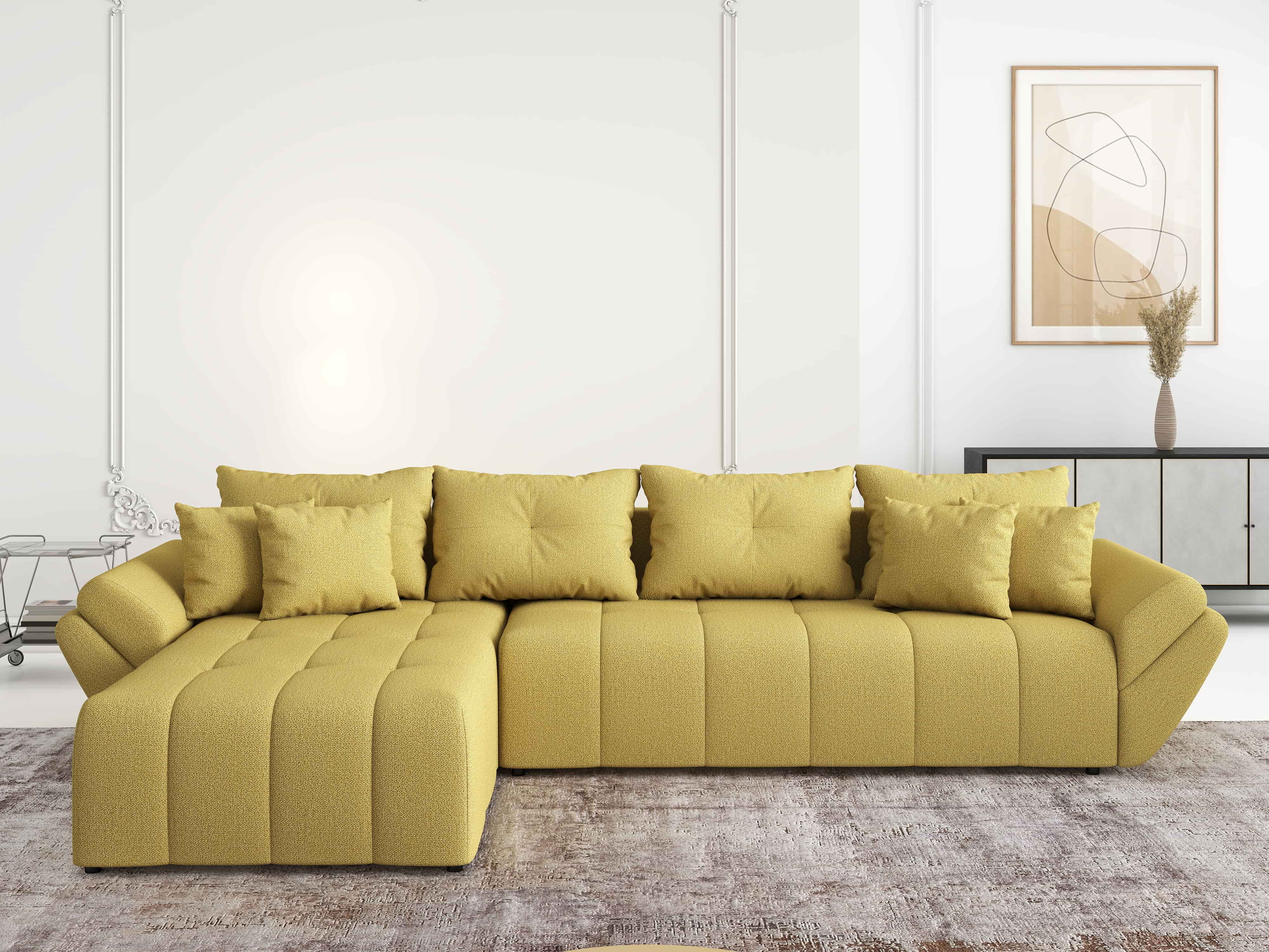 Colțar extensibil dumonde cu ladă de depozitare si sezut confortabil din spuma HR, Berlin XL Enjoy Melon 350x185 cm Fabrica