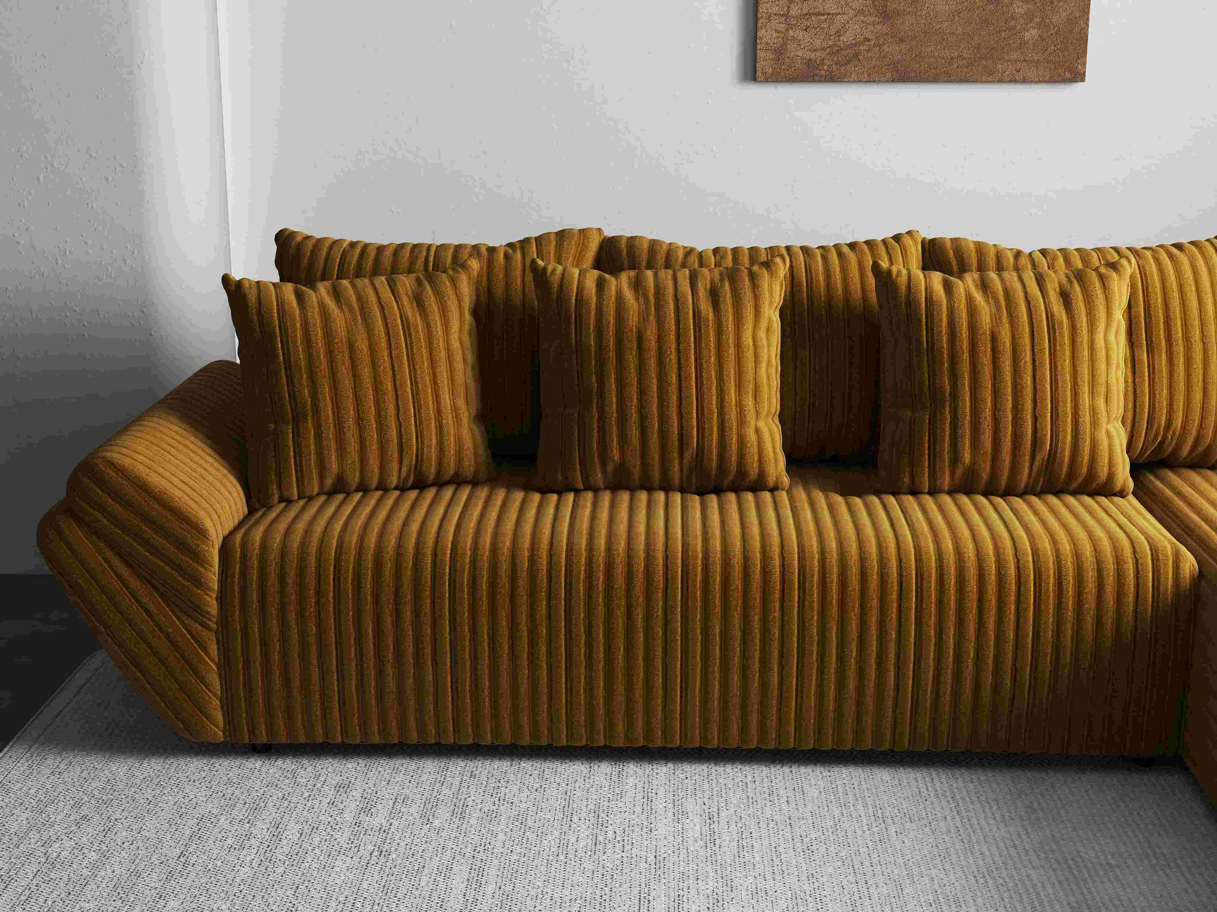 Colțar extensibil dumonde cu ladă de depozitare si sezut confortabil din spuma HR, Berlin XL Ambience Mustar II 350x185 cm Fabrica