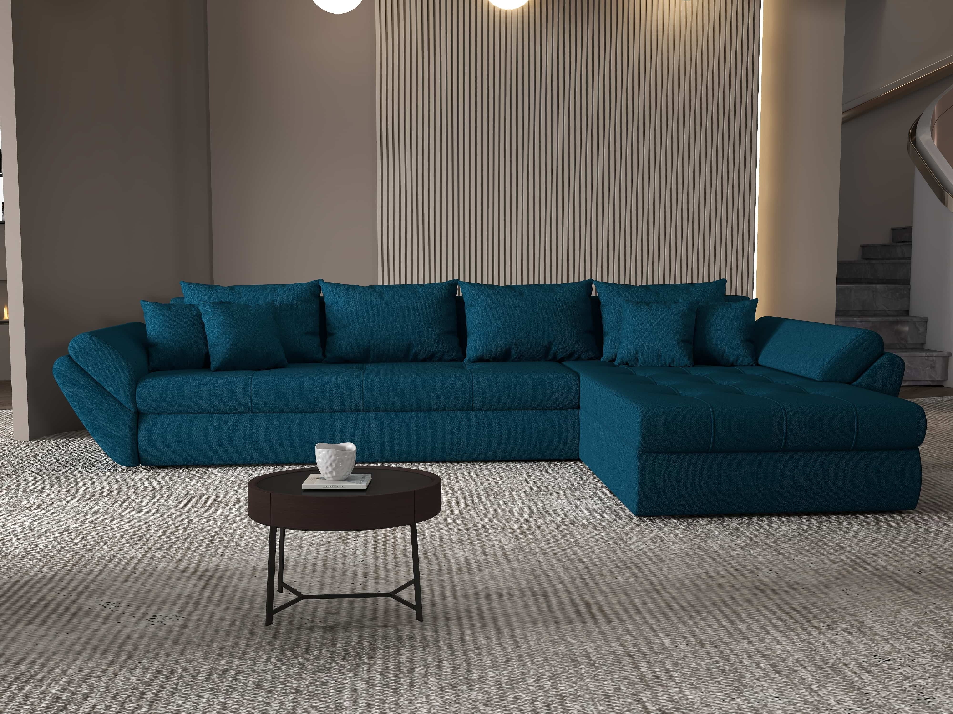 Colțar extensibil dumonde cu ladă de depozitare si sezut confortabil din spuma HR, Loana XL Enjoy Petrol II 335x185 cm Fabrica