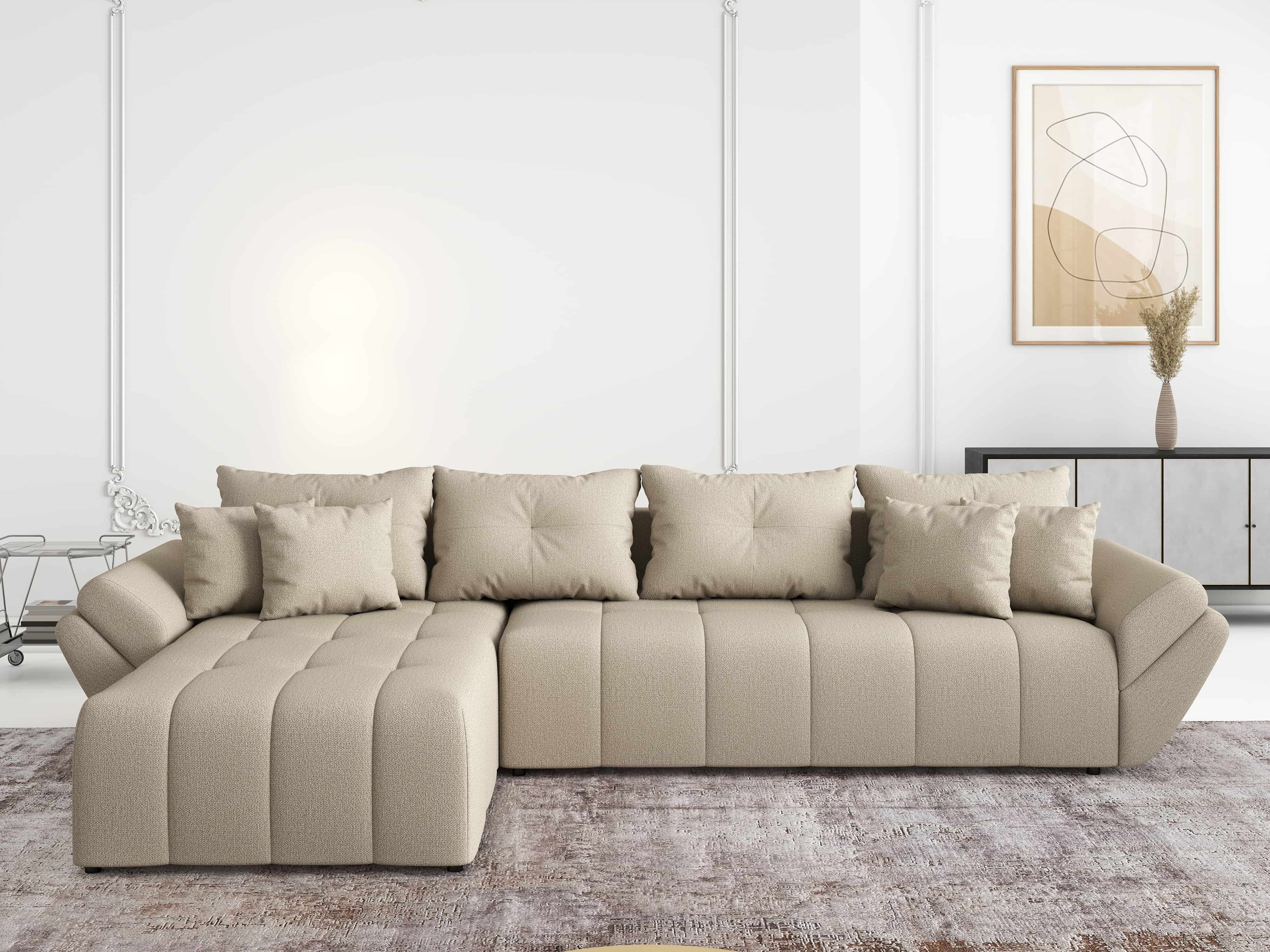 Colțar extensibil dumonde cu ladă de depozitare si sezut confortabil din spuma HR, Berlin XL Enjoy Camel 350x185 cm Fabrica