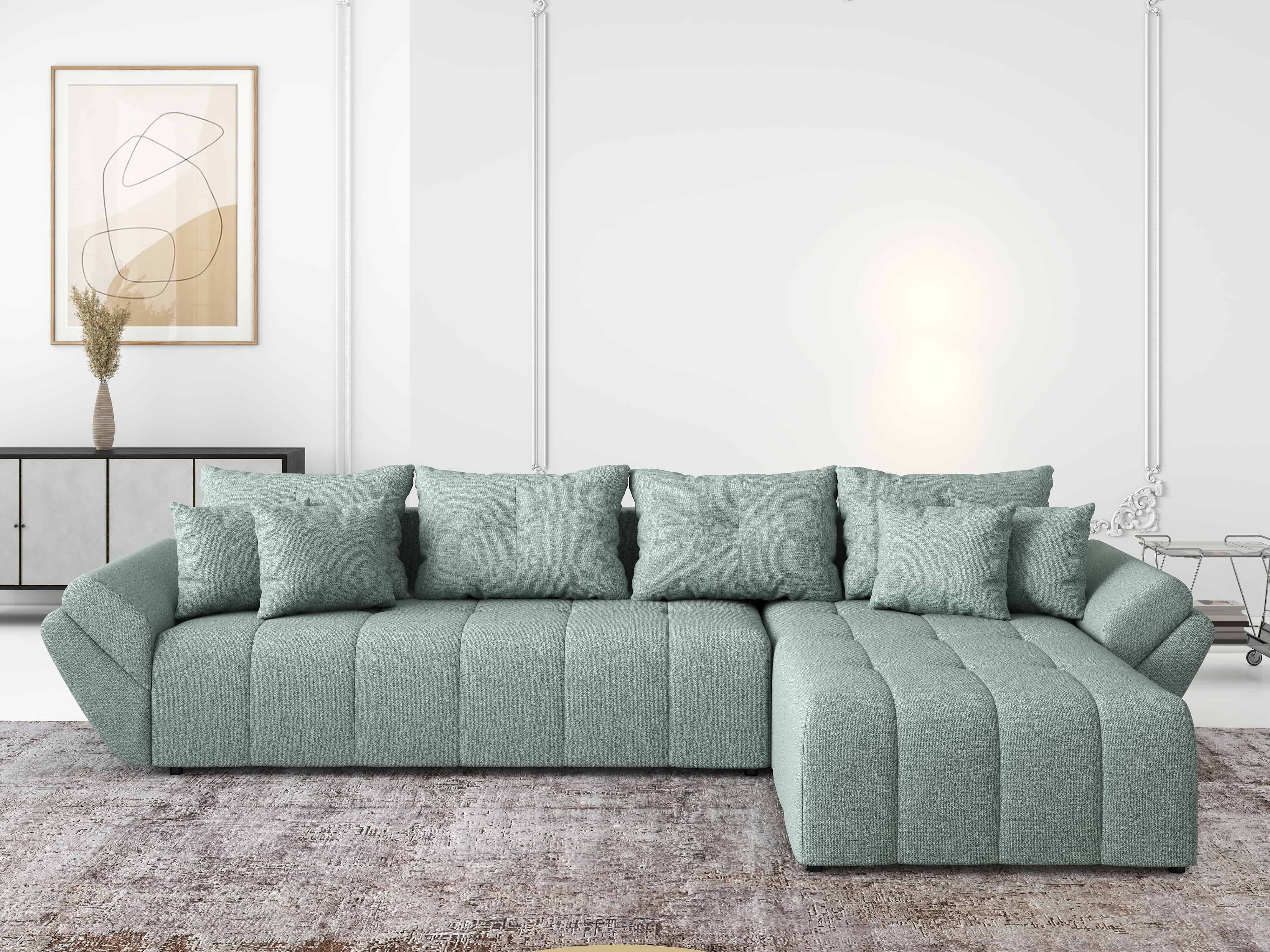 Colțar extensibil dumonde cu ladă de depozitare si sezut confortabil din spuma HR, Berlin XL Enjoy Lux Mint 350x185 cm II Fabrica