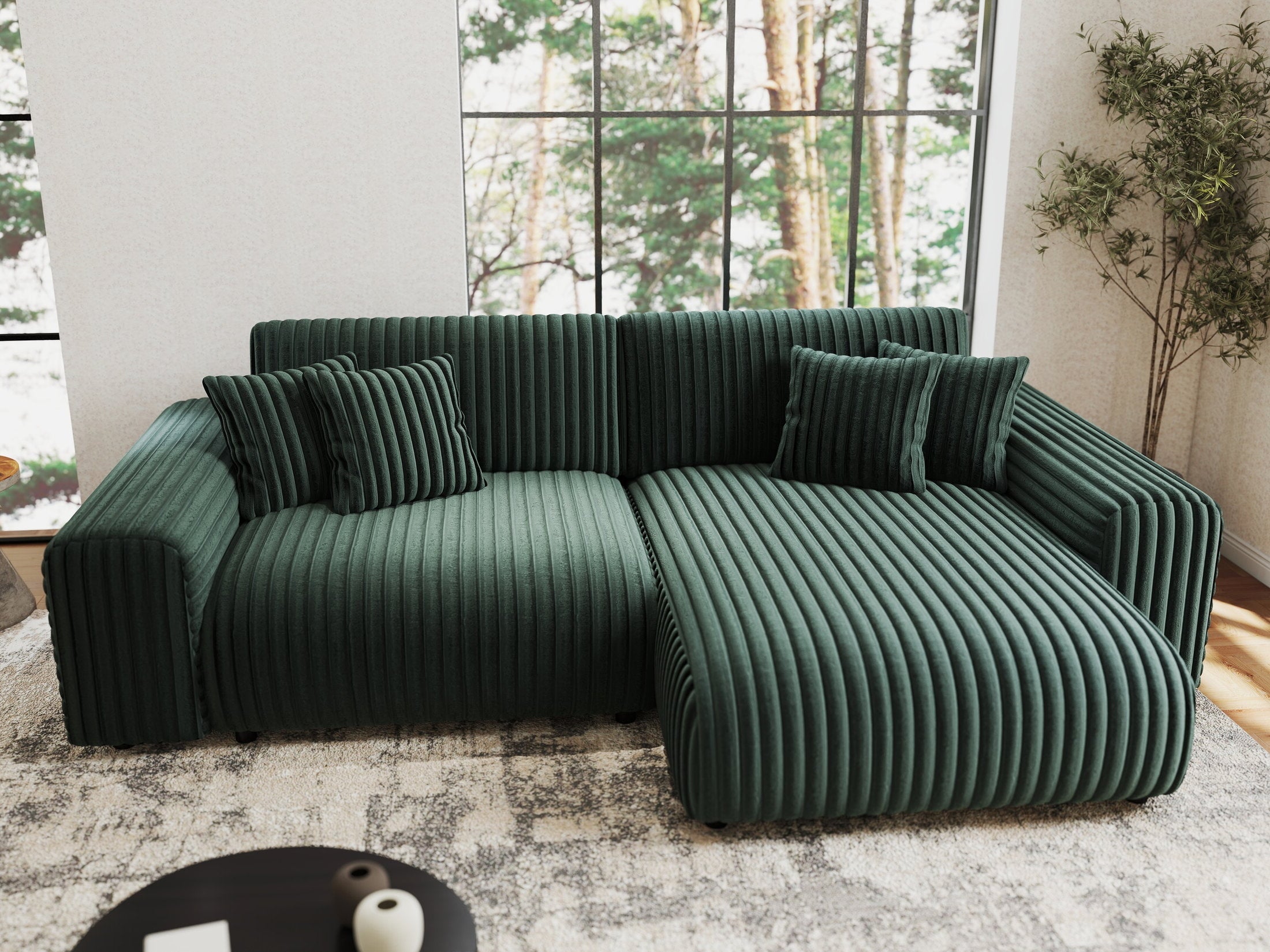 Colțar extensibil dumonde cu ladă de depozitare si sezut confortabil din spuma HR, Sarina Ambience Verde 255x168 cm II