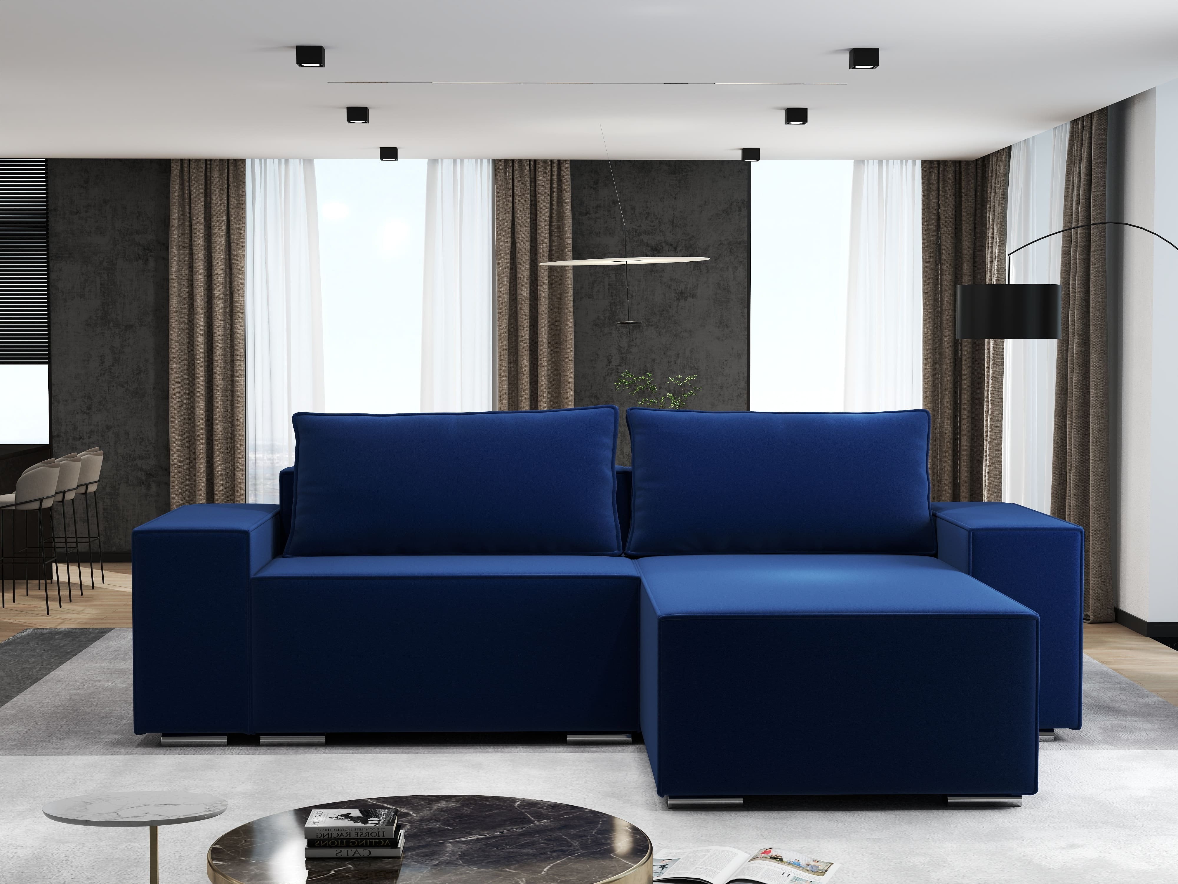 Colțar extensibil dumonde cu ladă de depozitare si sezut confortabil din spuma HR, Dream Royal Albastru 290x185 cm II Fabrica