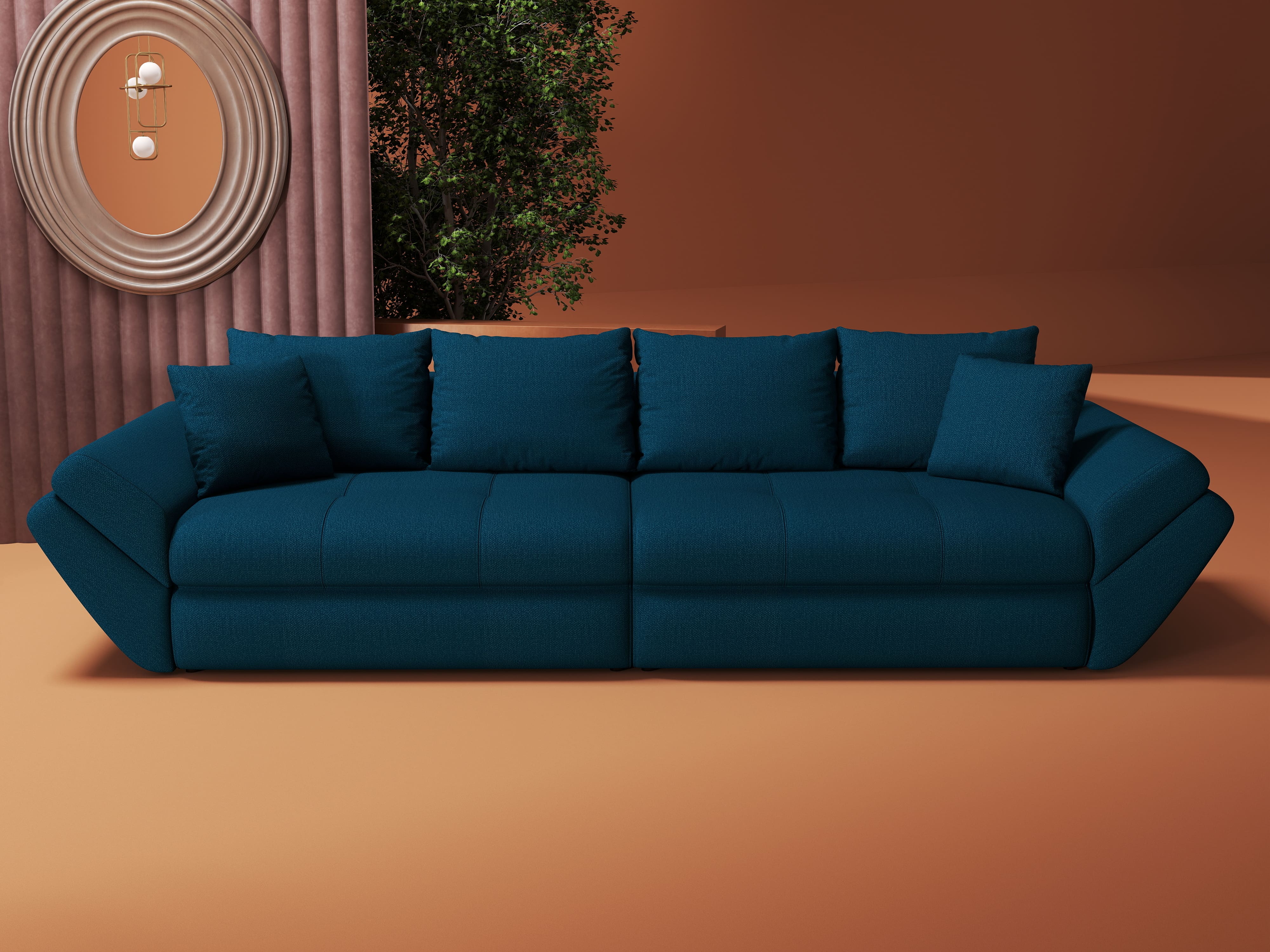 Canapea extensibilă dumonde cu ladă de depozitare si sezut confortabil din spuma HR, Loana Enjoy Petrol 300x100 cm Fabrica