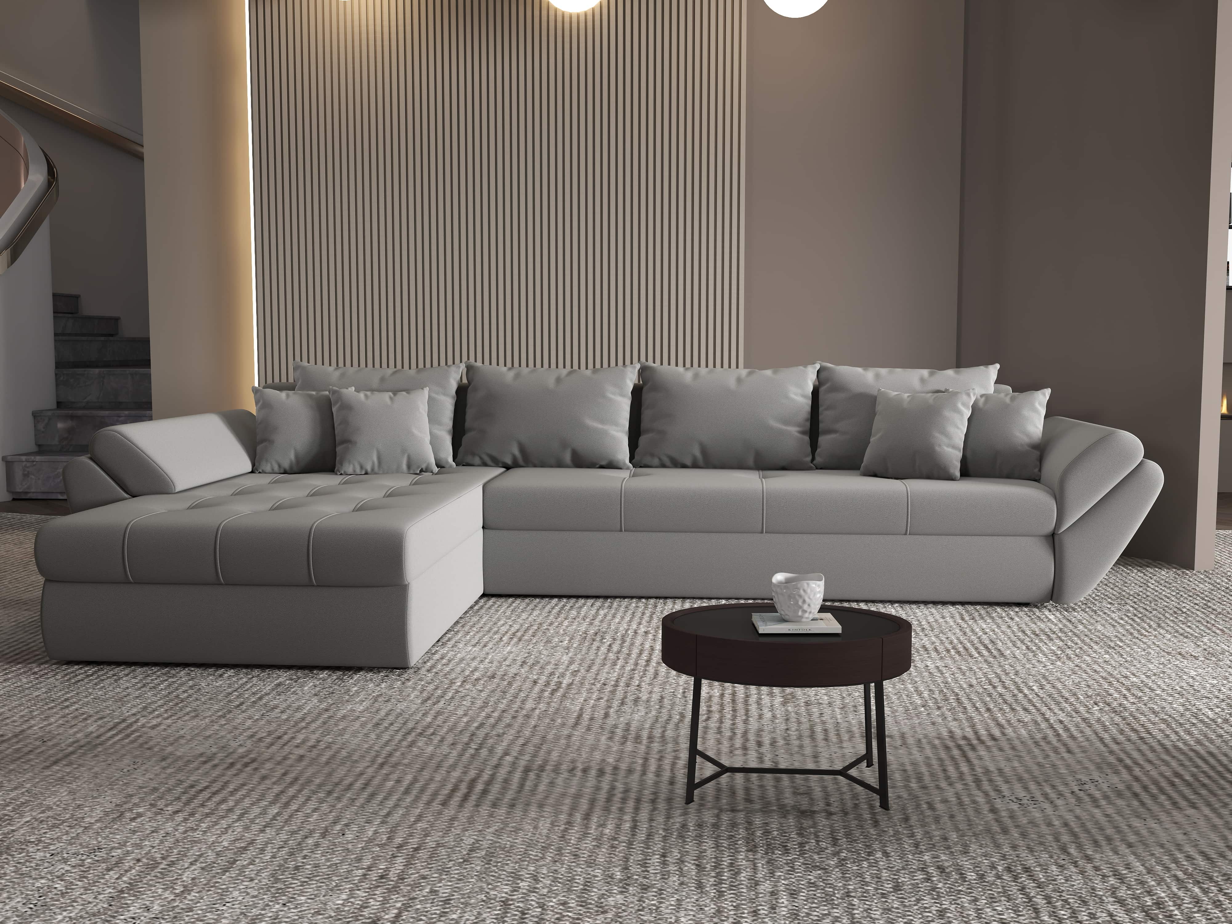 Colțar extensibil dumonde cu ladă de depozitare si sezut confortabil din spuma HR, Loana XL Royal Gri 335x185 cm Fabrica